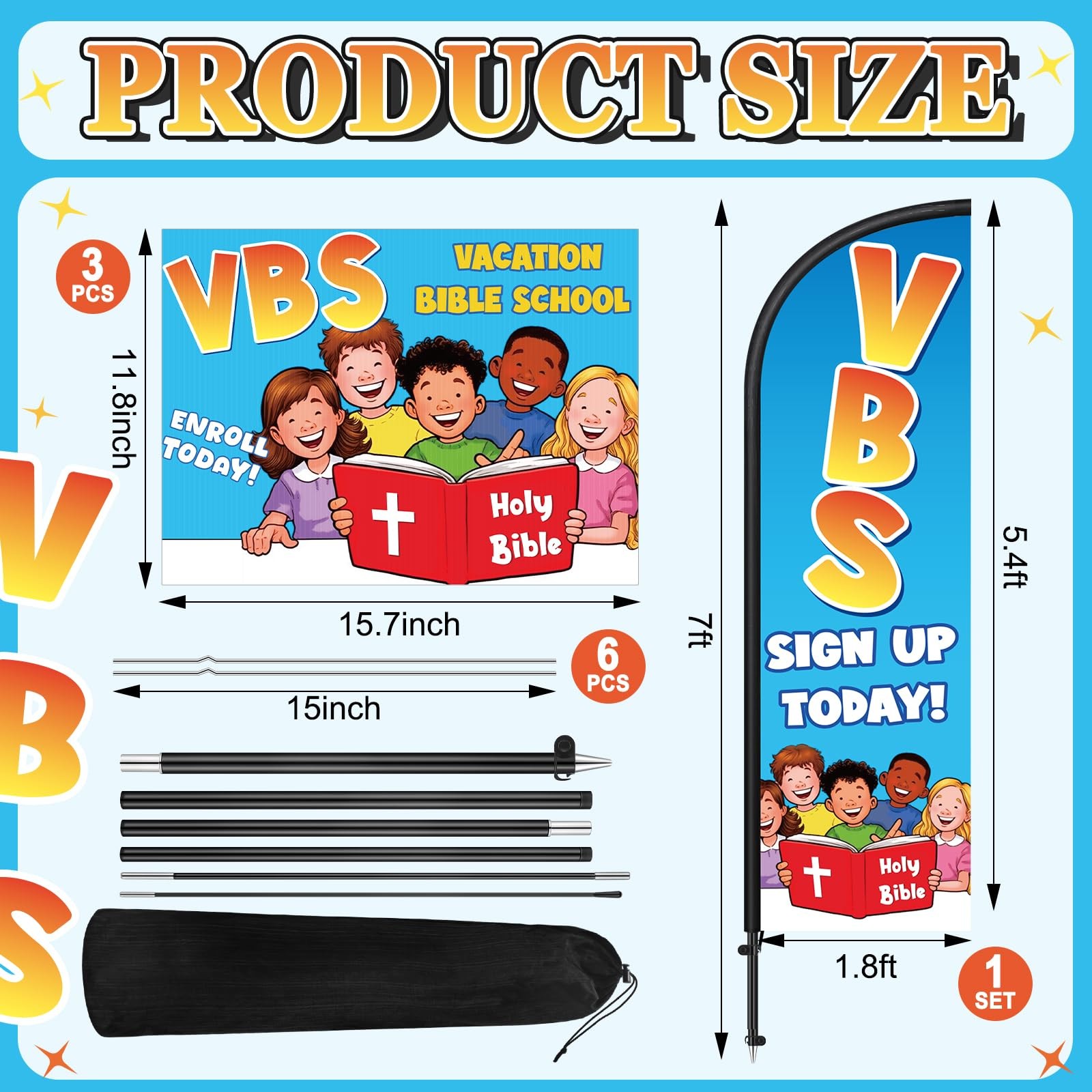 Hahafelt 5 Pcs Vacation Bible School Stand Decor Kit Swooper Feather Flag Pole