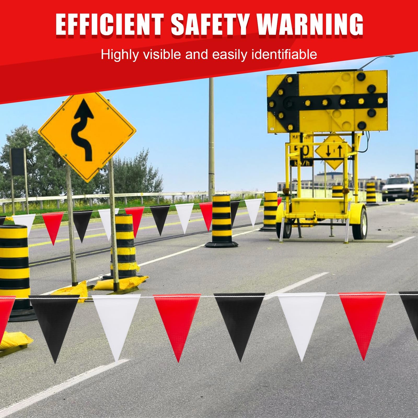 Caution Safety Pennant Flags – 315FT Colored Triangle Warning Banner for Part…