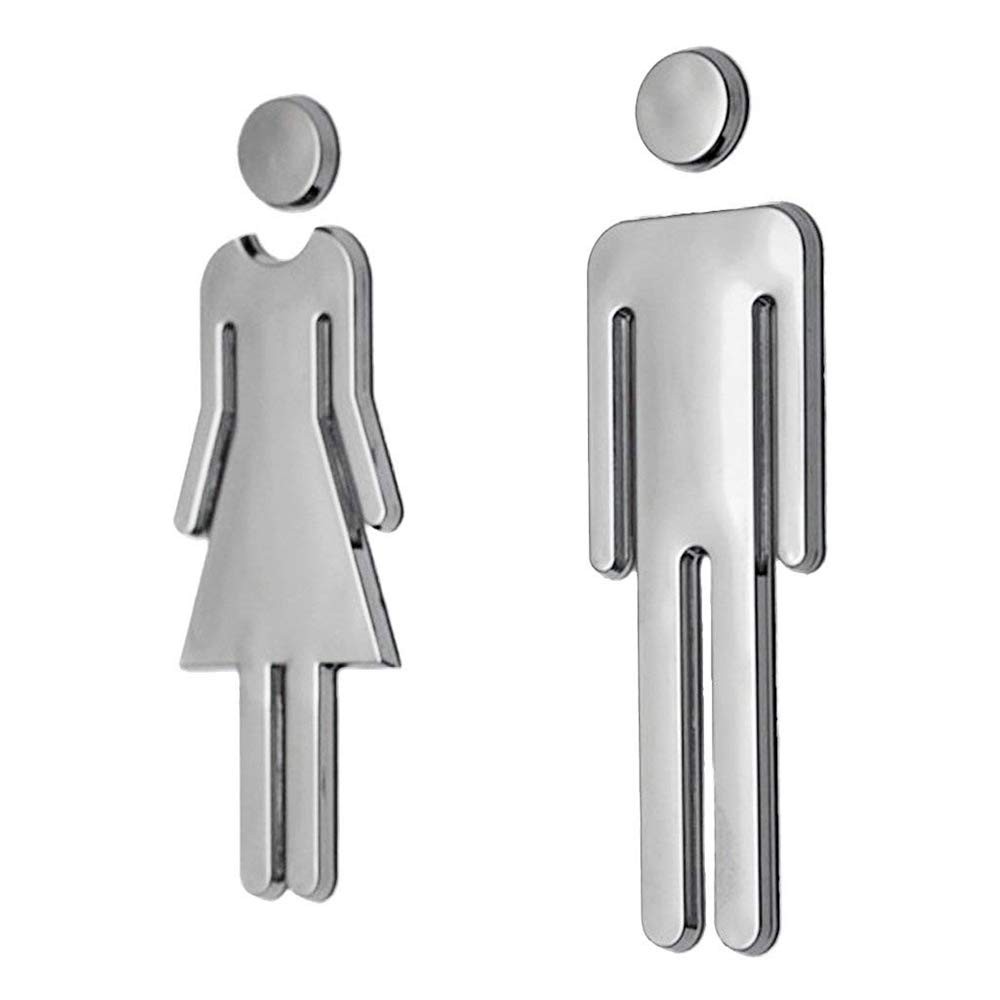 Modern Unisex Bathroom Sign, Men, Women, Toilet, Acrylic, Adhesive, Restroom