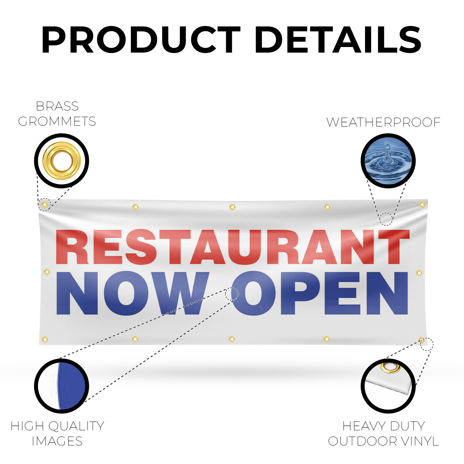 Restaurant Now Open Vinyl Banner Sign with Metal Grommets Heavy-Duty