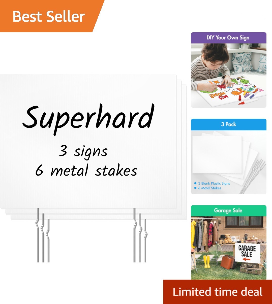 3 Pack Customizable Blank Yard Signs with Metal Stakes for All-Weather Use
