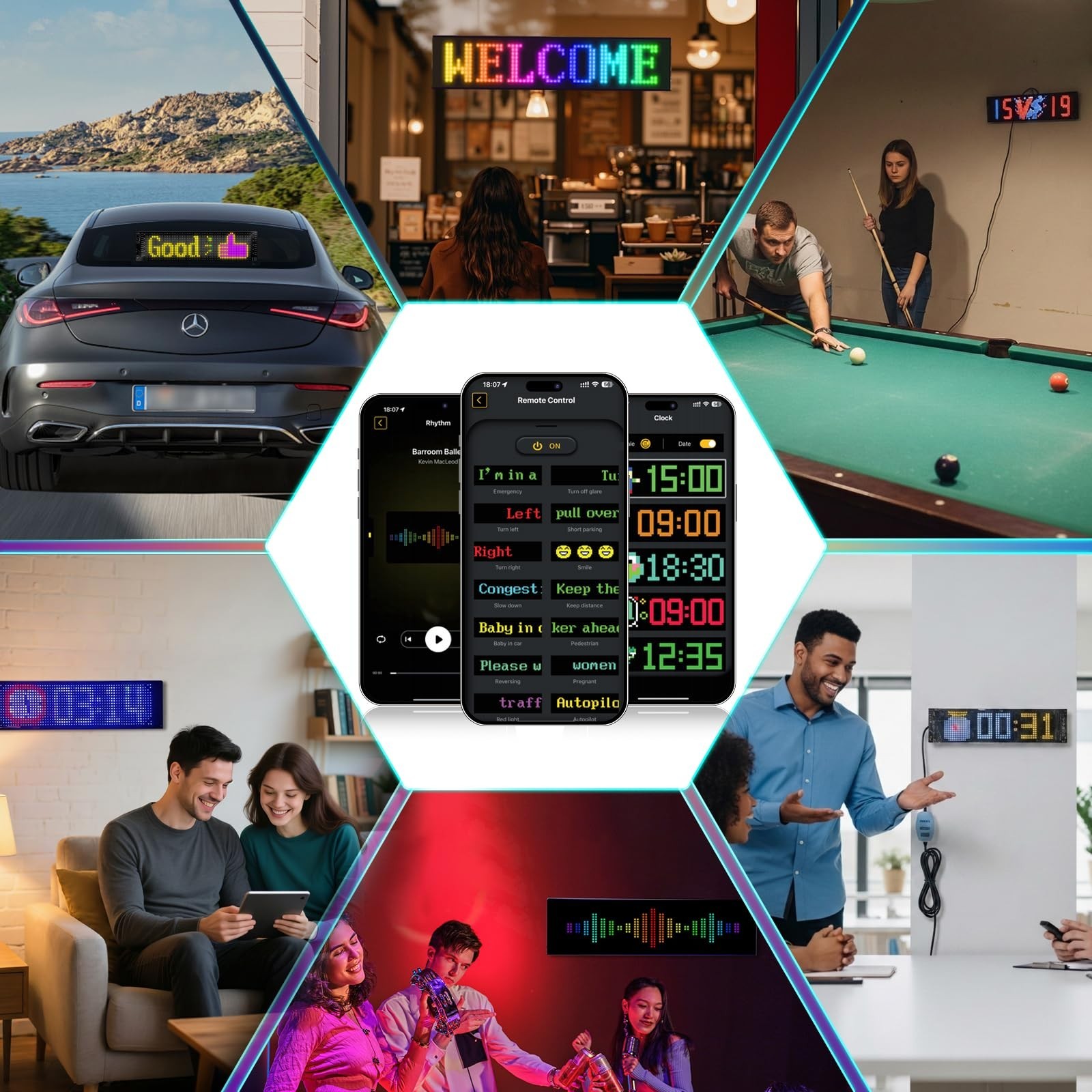 15″x4″ Programmable LED Scrolling Sign – Bluetooth Control, Custom Text, RGB Dis