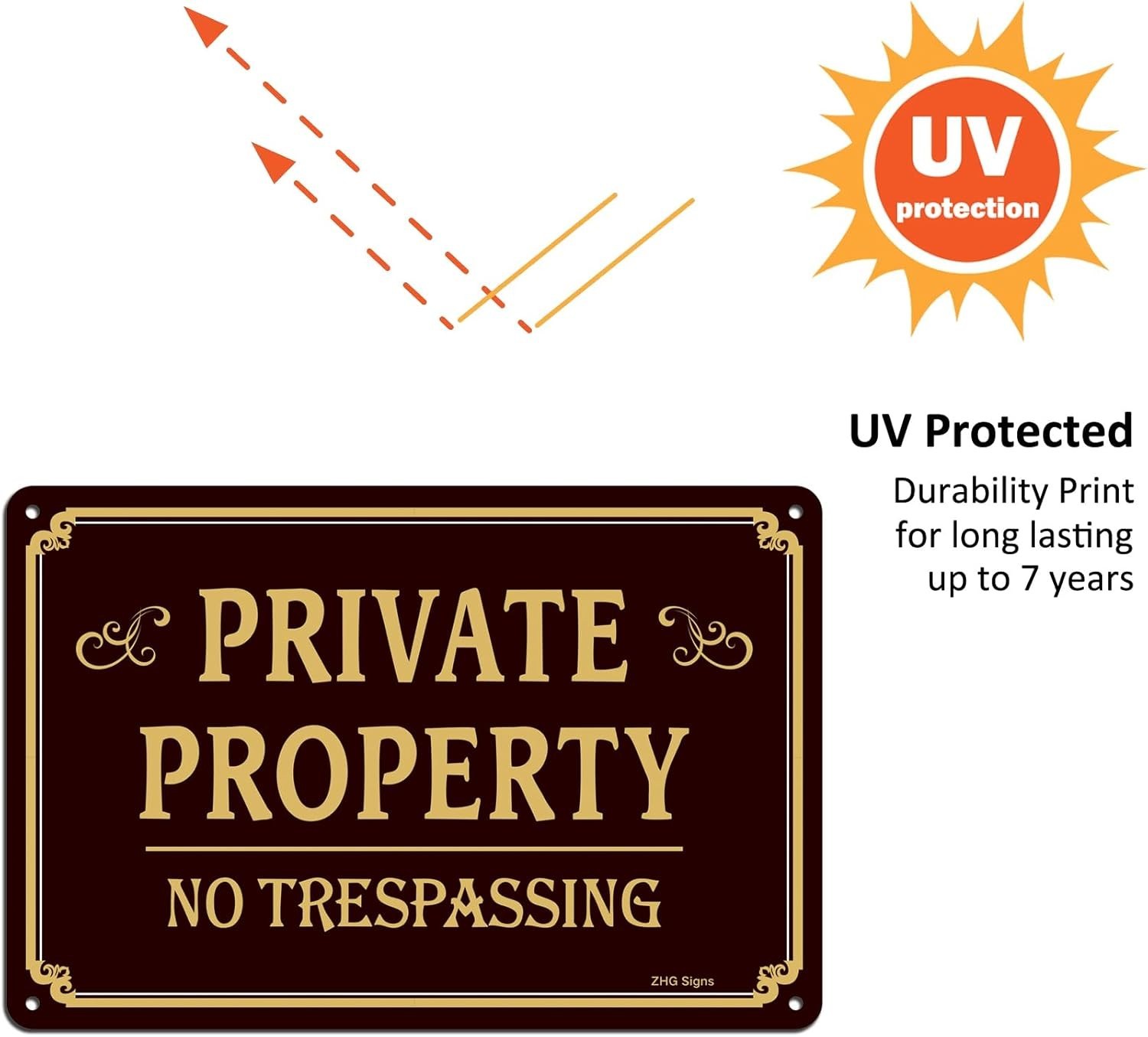 Aluminum No Trespassing Signs 2-Pack, 12 x 8 Inches, Brown, Reflective, Autho…
