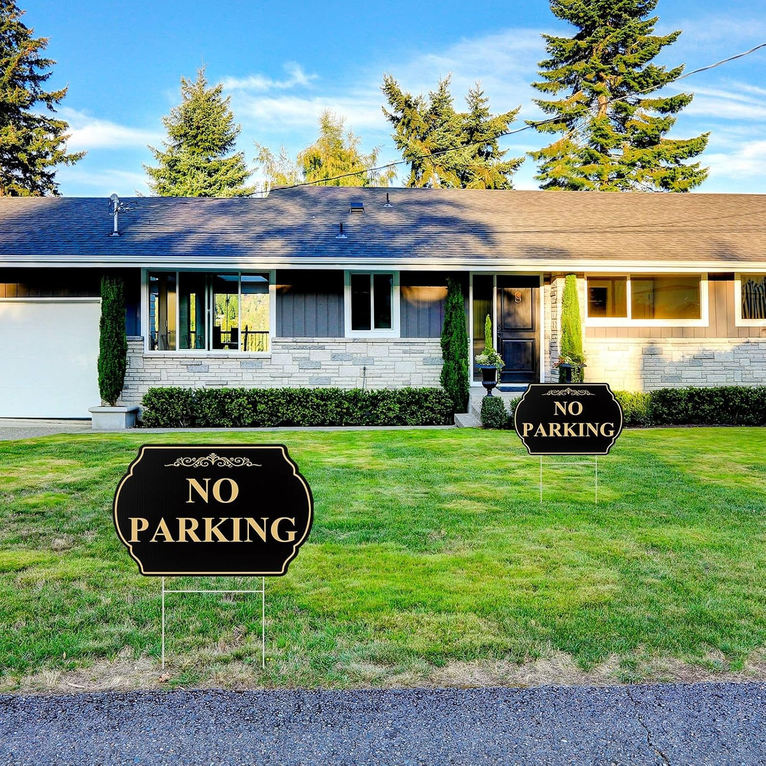 4 Pcs No Parking Signs with Stakes, 12″ X 8″ Heavy-Duty Private Property No Park