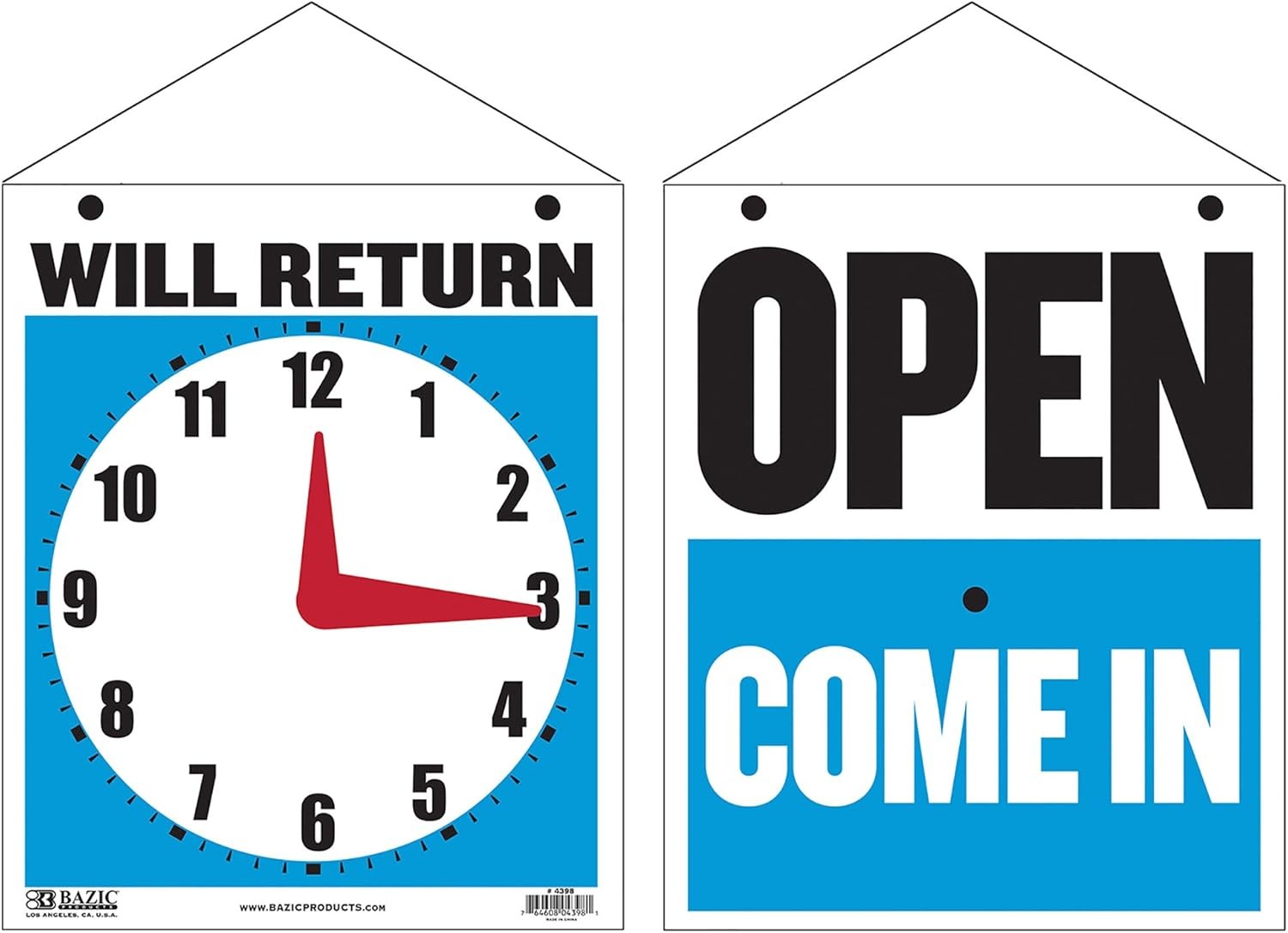 BAZIC Open Sign 7.5″x9″, Clock Will Return Will be Back, Double Sides Plastic