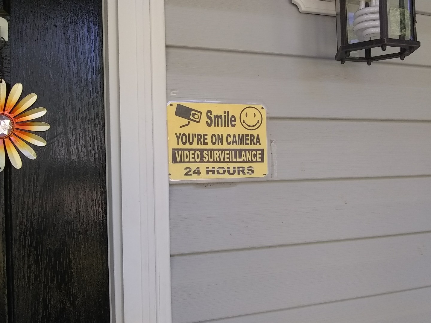 SMILE YOU’RE ON CAMERA Warning Security Yellow Sign 7″ Wide x 5″ Height