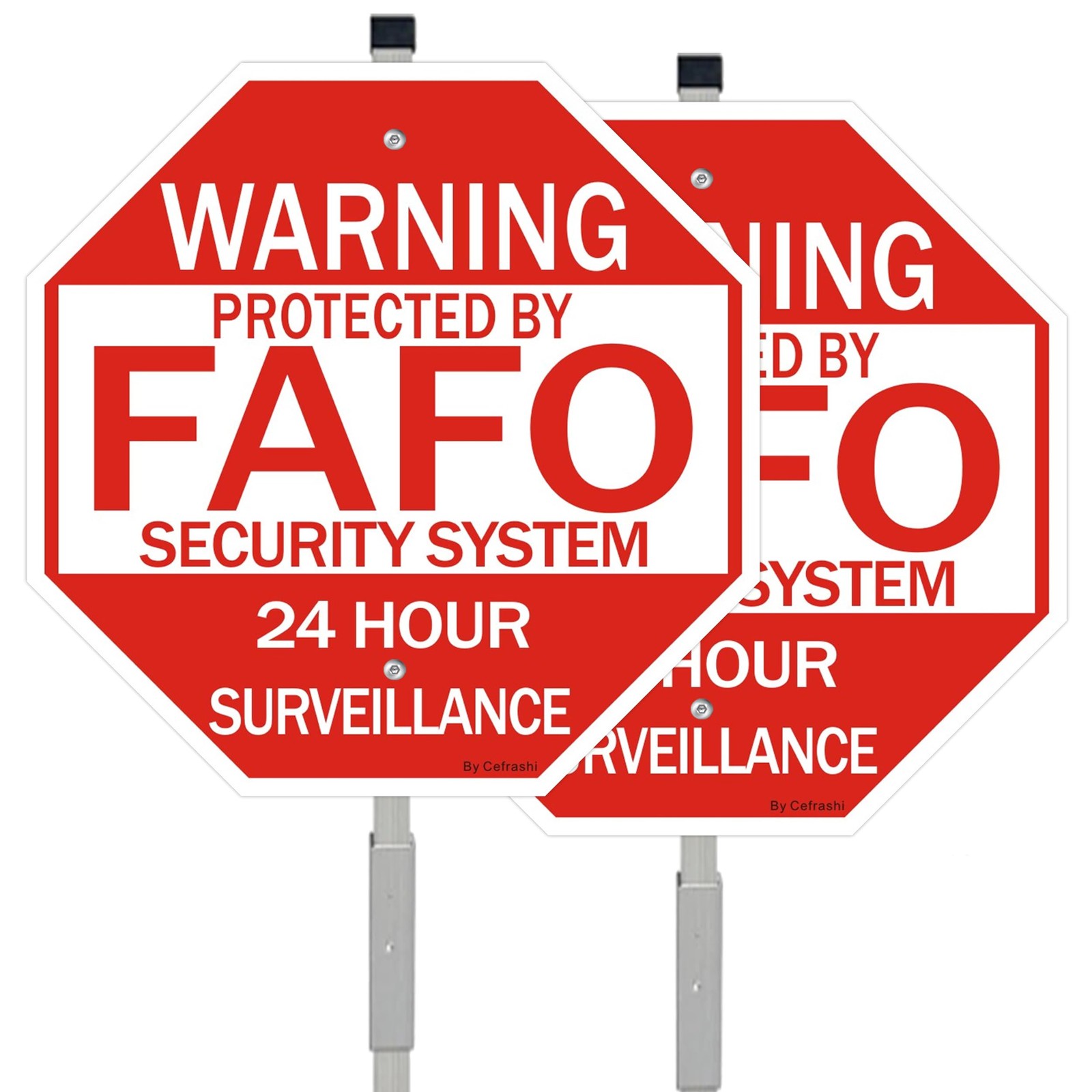 2 Pack FAFO Home Security Sign, with 36″ Metal Stakes, 12″x12″ Reflective Alu…