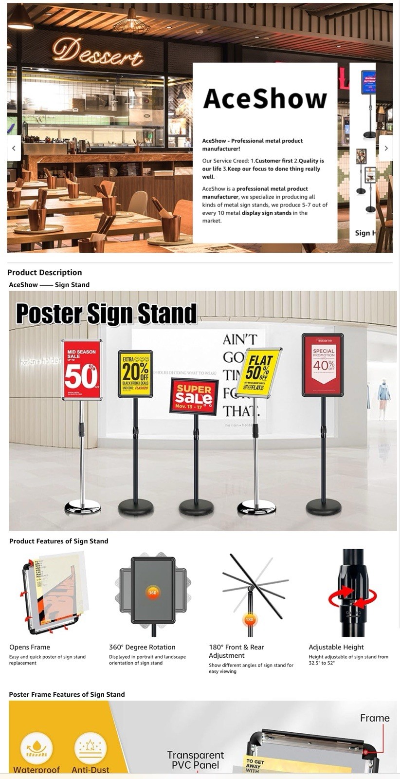 Heavy-Duty Pedestal Poster Sign Holder Floor Standing Outdoor and Indoor