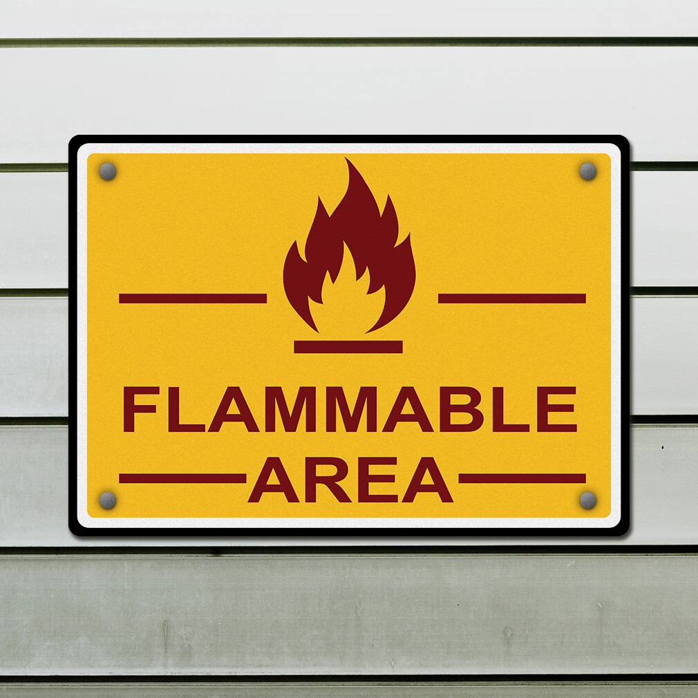 Horizontal Metal Sign Flammable Area Orange Clean Fire Hazard Labels