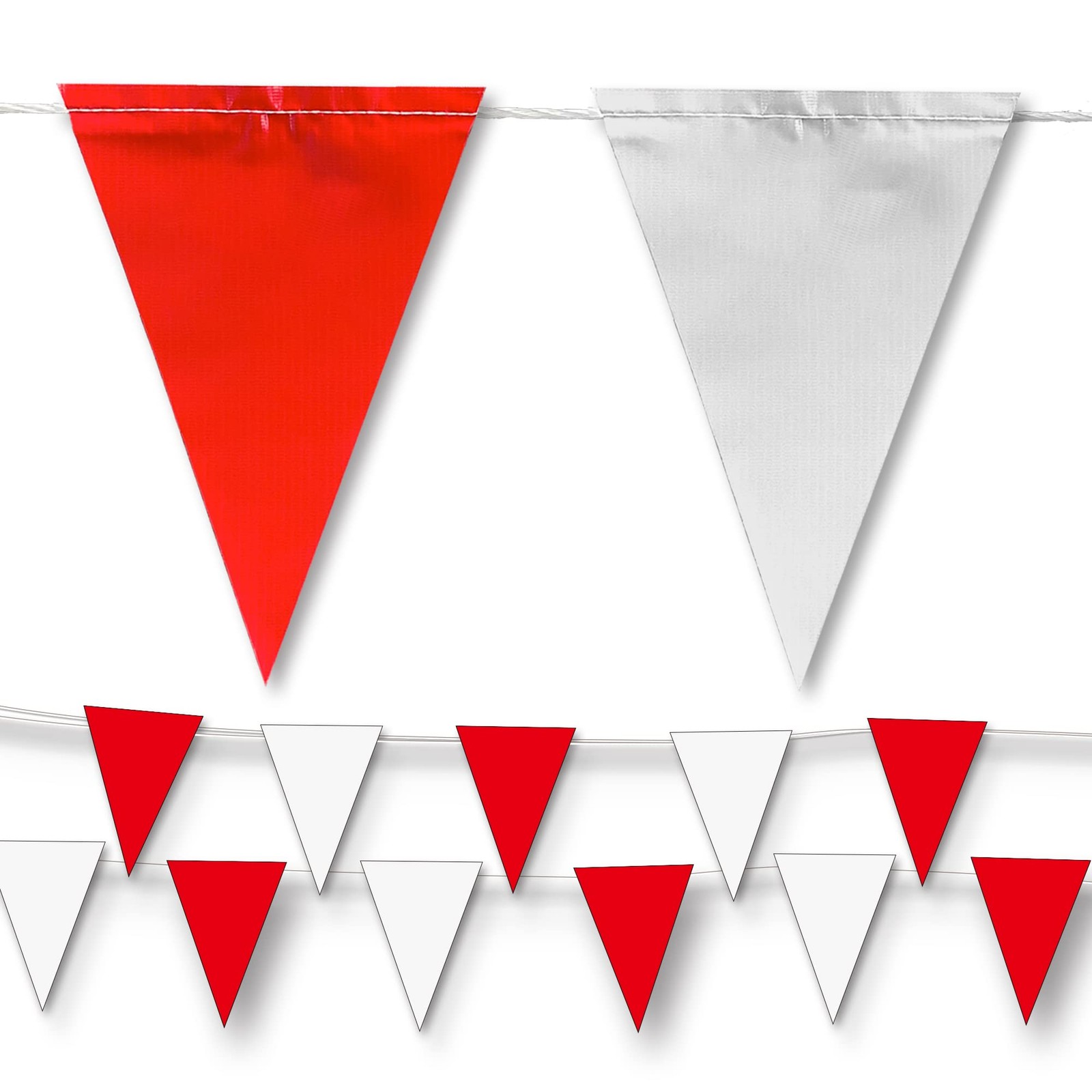 Pennant Banner Flags | OSHA 500lb | Strand Fade Resistant (Red & White,102FT)