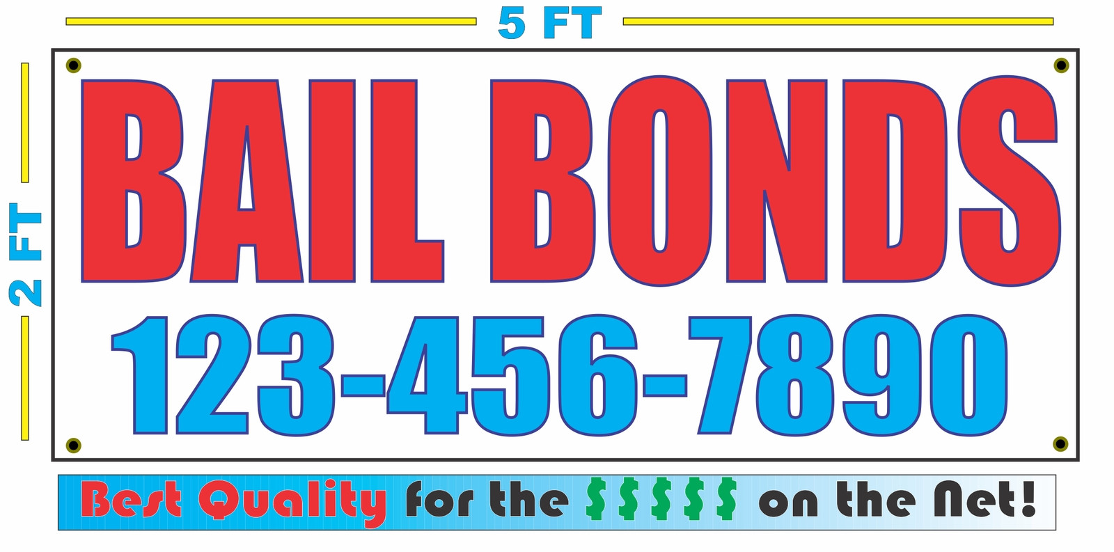 BAIL BONDS w/ CUSTOM PHONE All Weather Banner Sign NEW Larger Size High Quality!