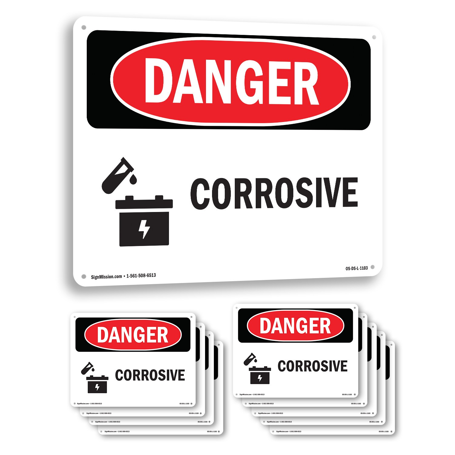 Corrosive OSHA Danger Sign Metal, Plastic, Or Decal – 5 or 10 Pack