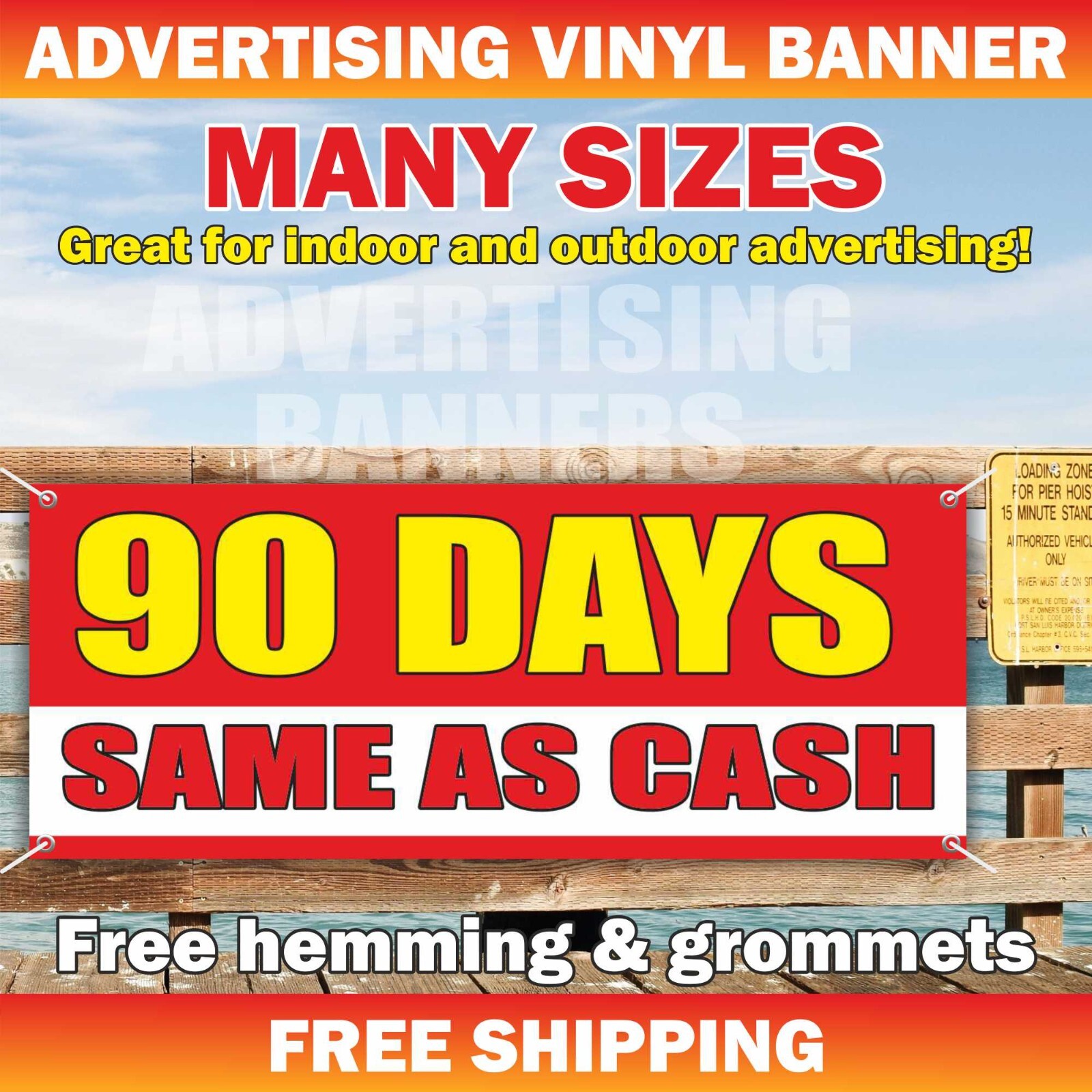 90 DAYS SAME AS CASH Advertising Banner Vinyl Sign Money Credit Pawn Shop