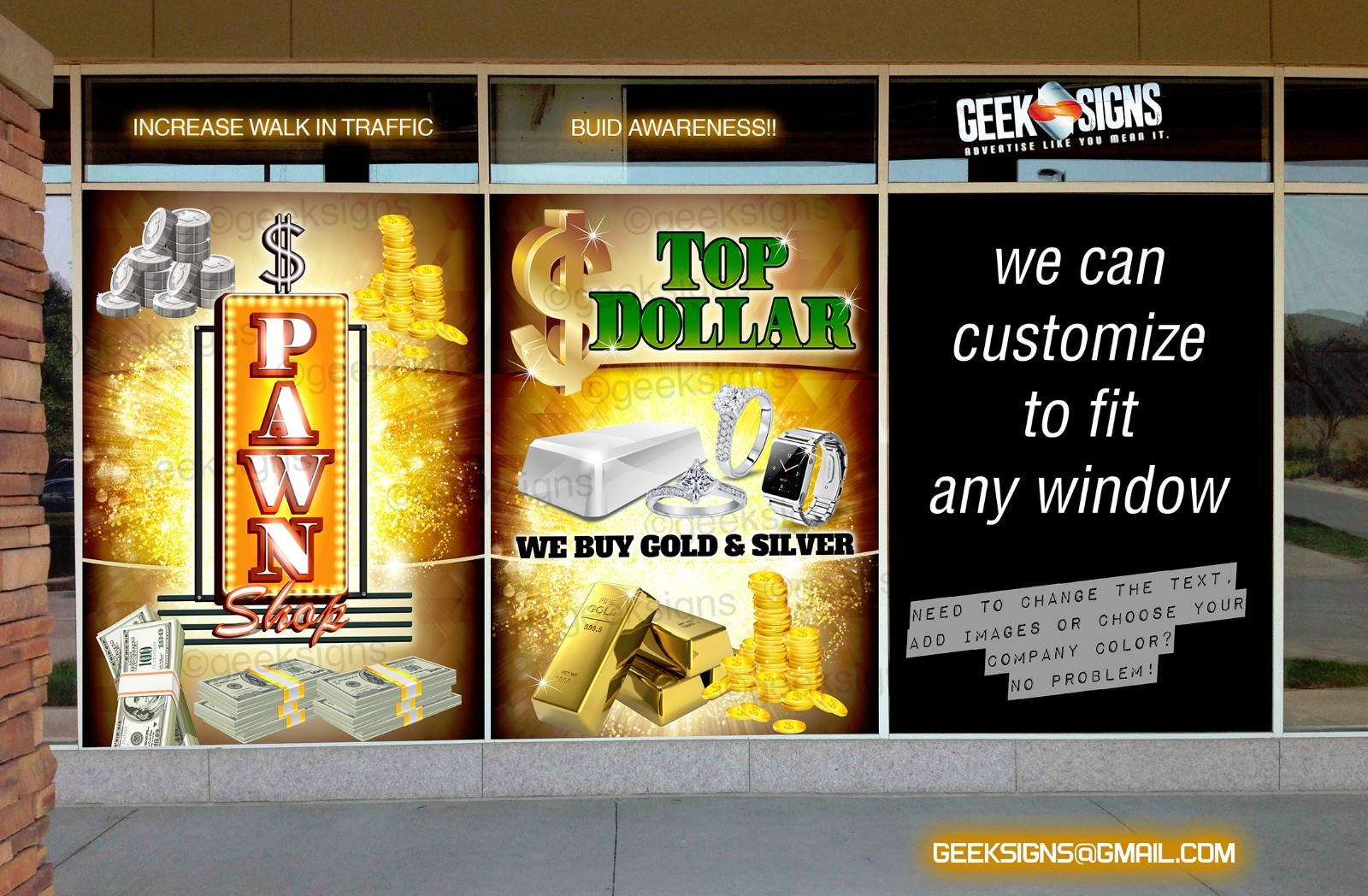 Pawn Shop we buy gold silver coins cash WINDOW SIGNS poster banner neon