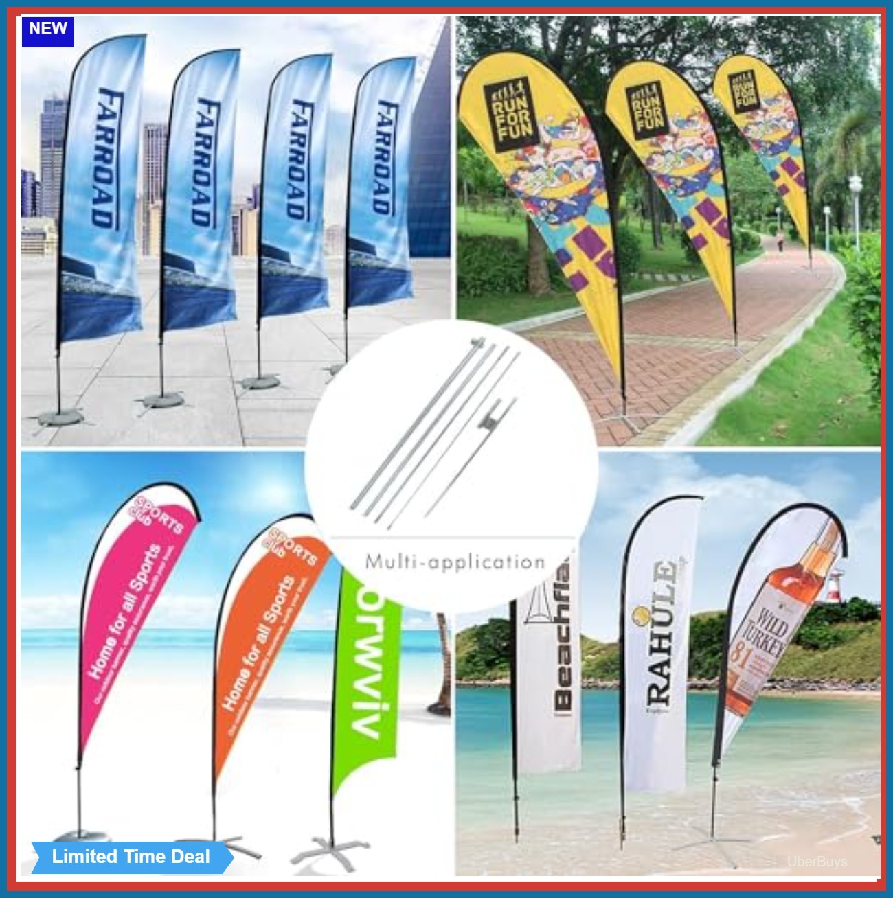 Feather Flag Pole Kit 11FT Aluminum Fiberglass Ground Spike For Swooper Flag