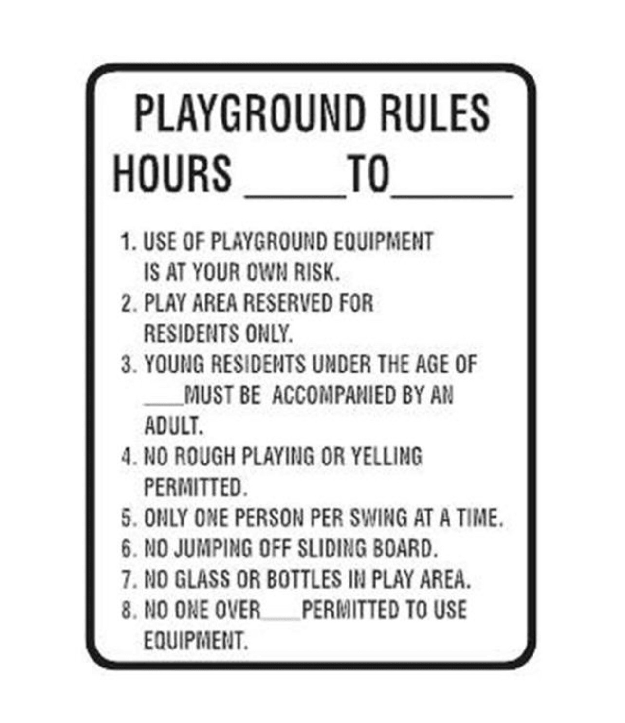 (2x) NEW 18″ x 24″ Playground Rules Sign Non-Reflective White & Black – 2 Signs