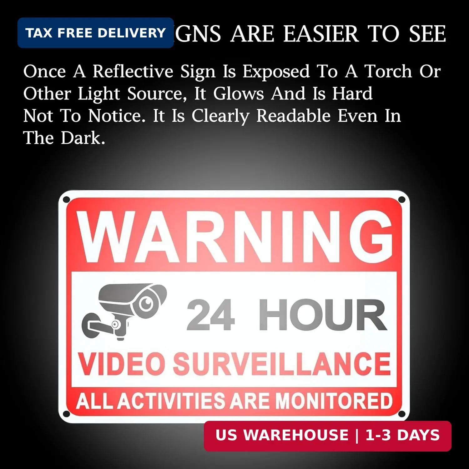 4 Pack Video Surveillance Signs, 8 x 12 Inch Aluminum Camera Signs, CCTV Securit
