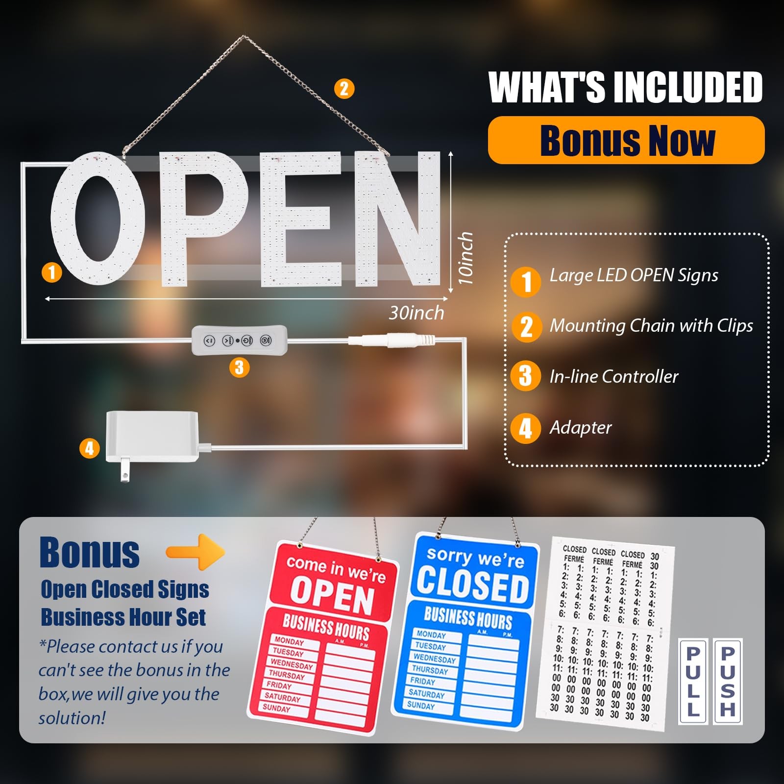 Dimmable LED Open Sign 30″x10″ for Business, Salon, Gym, Store, Bar, Hotel
