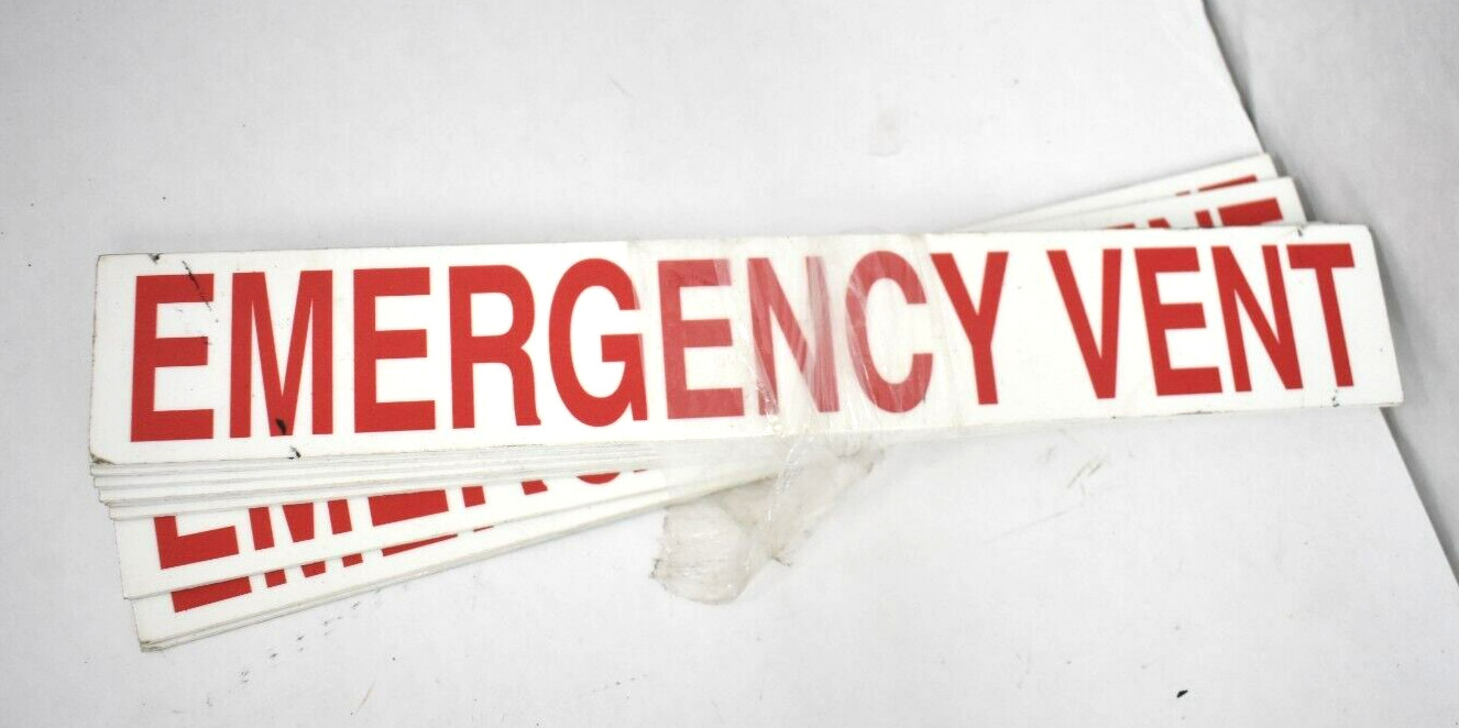 Lot of 9 Emergency Vent Plastic Signs Rectangular 13″ x 2″ Red On White