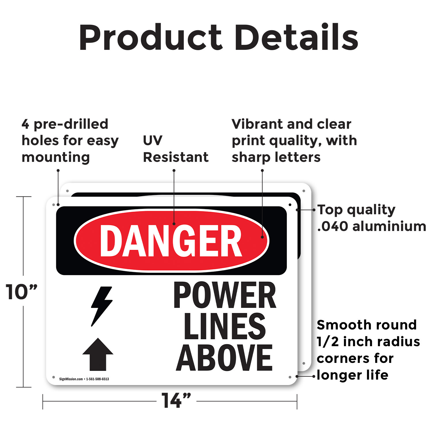 (2 Pack) Power Lines Above OSHA Danger Sign Decal Metal Plastic