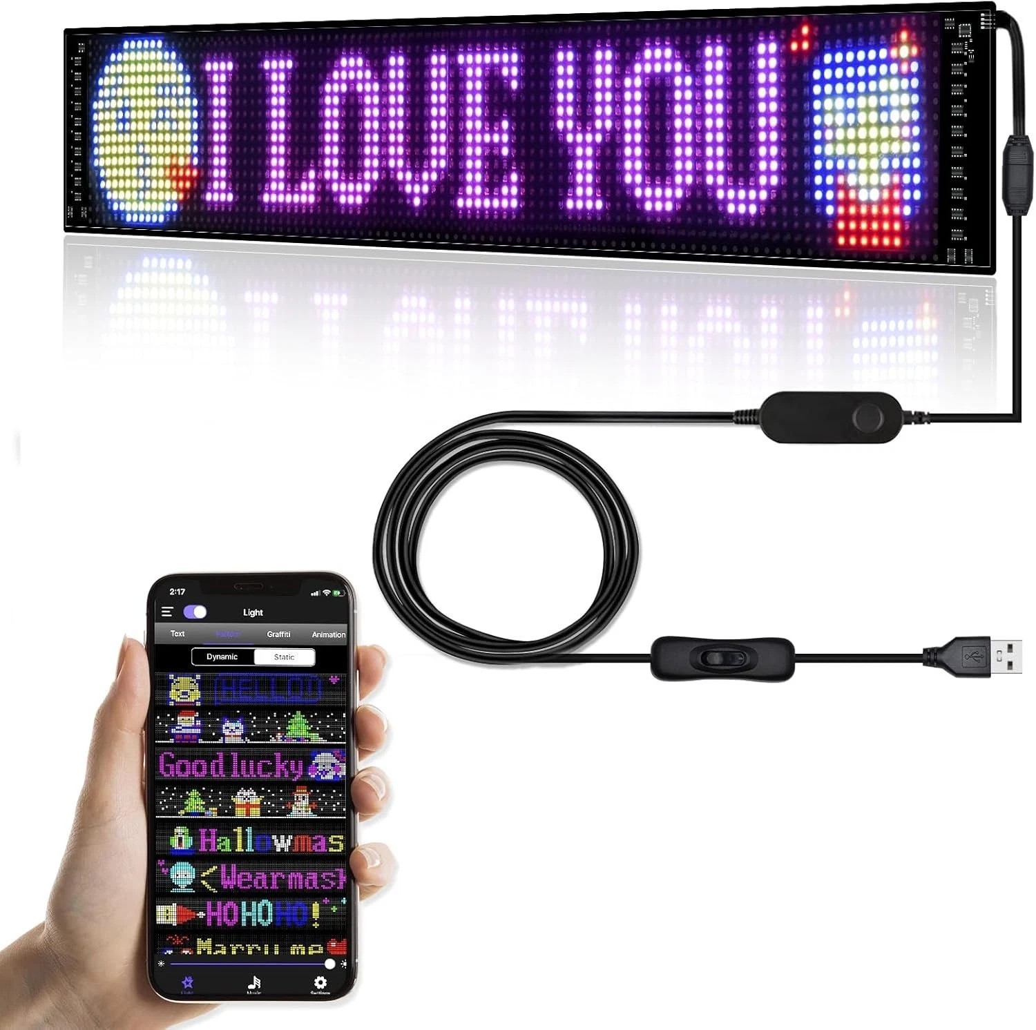 Portable RGB LED Sign – 23”x5” Flexible Display for Events and Advertisements