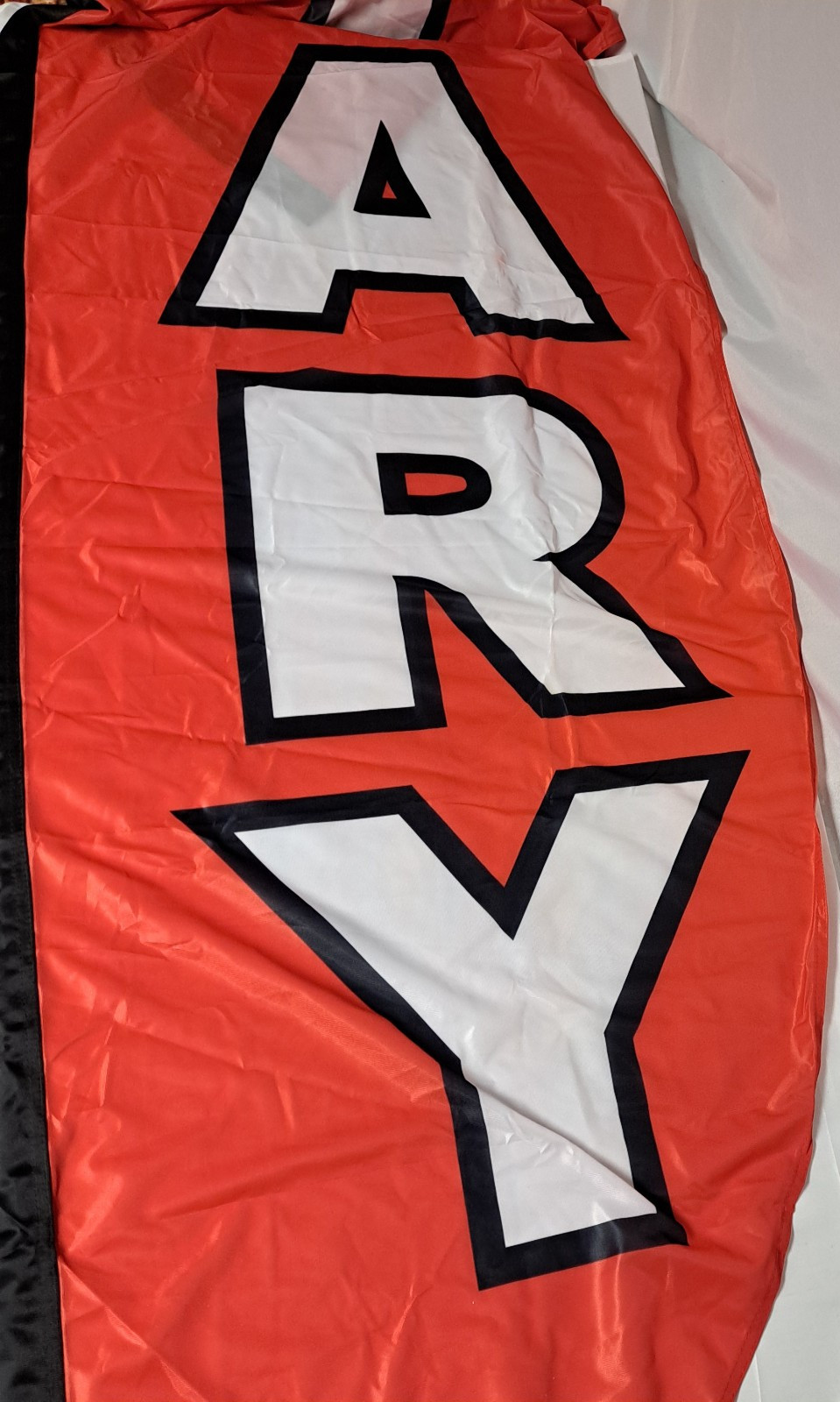 Notary Feather Flag Swooper Banner 12 ft x 2.5 ft vertical red white black