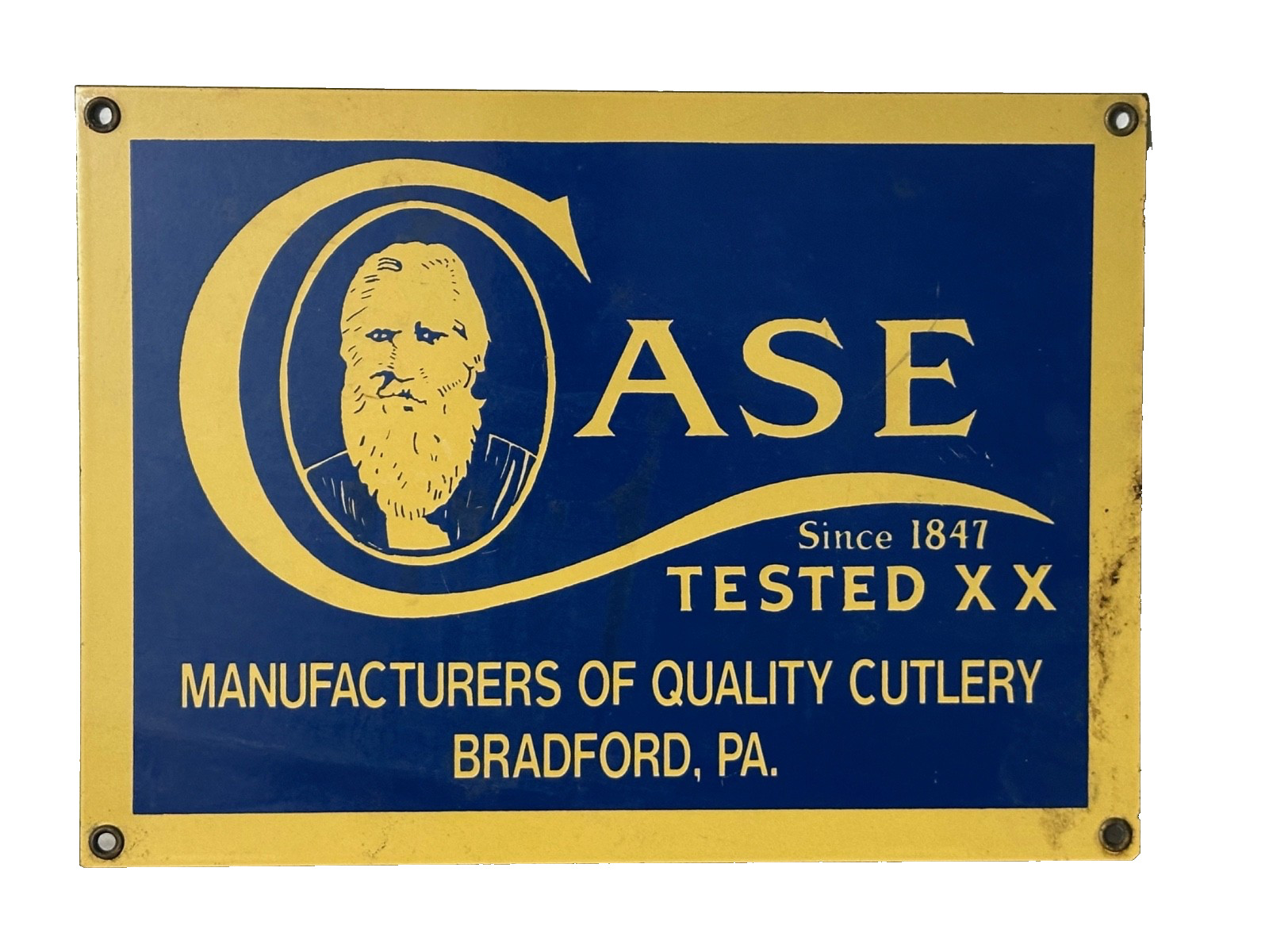 Case Knives Advertising Sign Bradford Pa. 15″ x 10.75″ Large Blue and Yellow