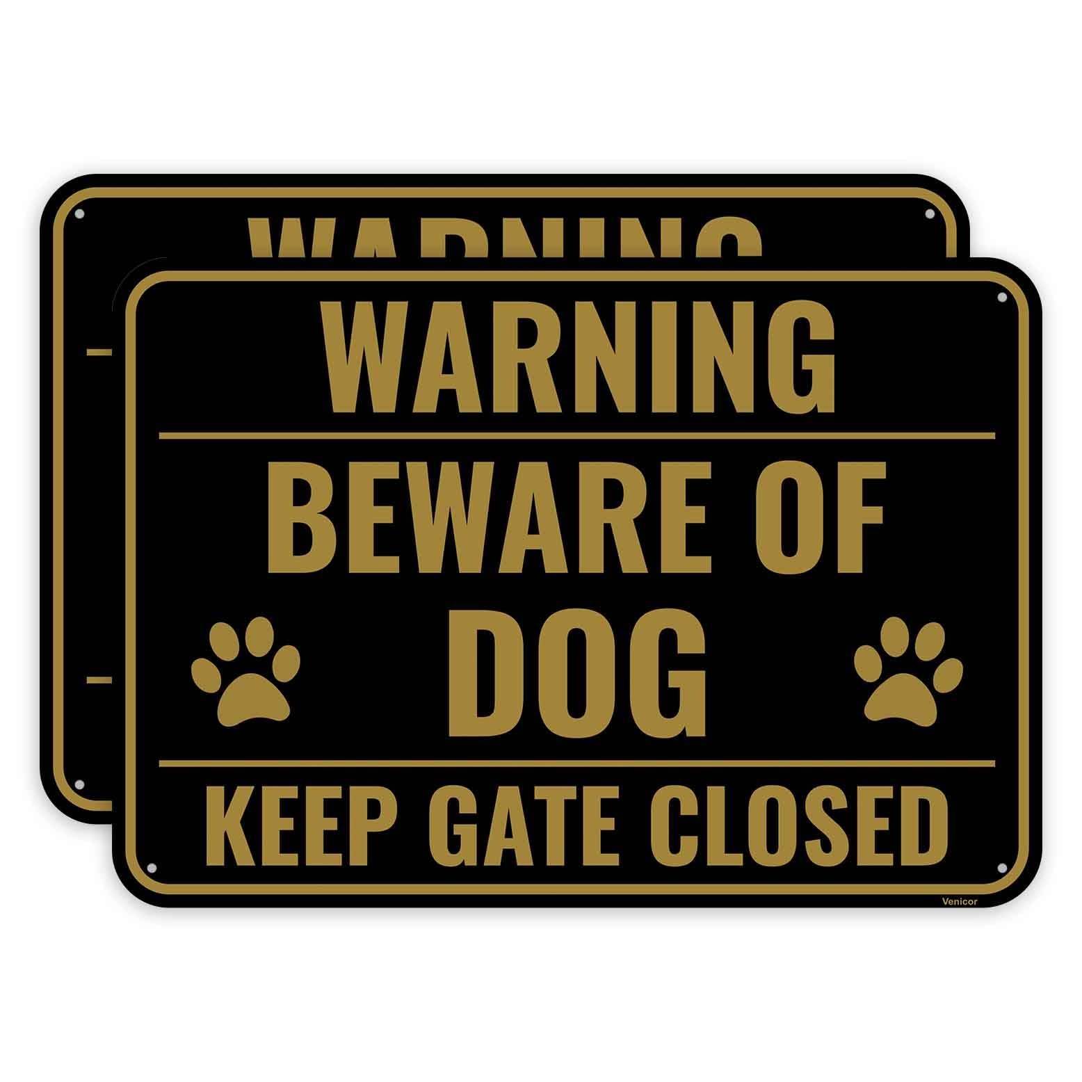 2PC Funny Beware of Dog Sign, 10 x 7 Inches Aluminum Cute Keep Gate Closed …