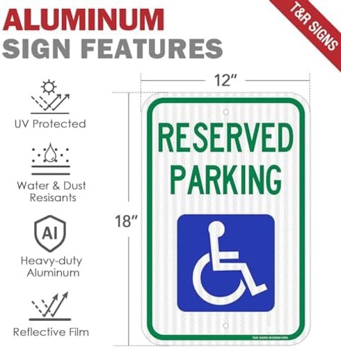 (2 Pack) Handicap Parking Sign, Reserved Parking Sign, Large 18″ x 12″ Engine…