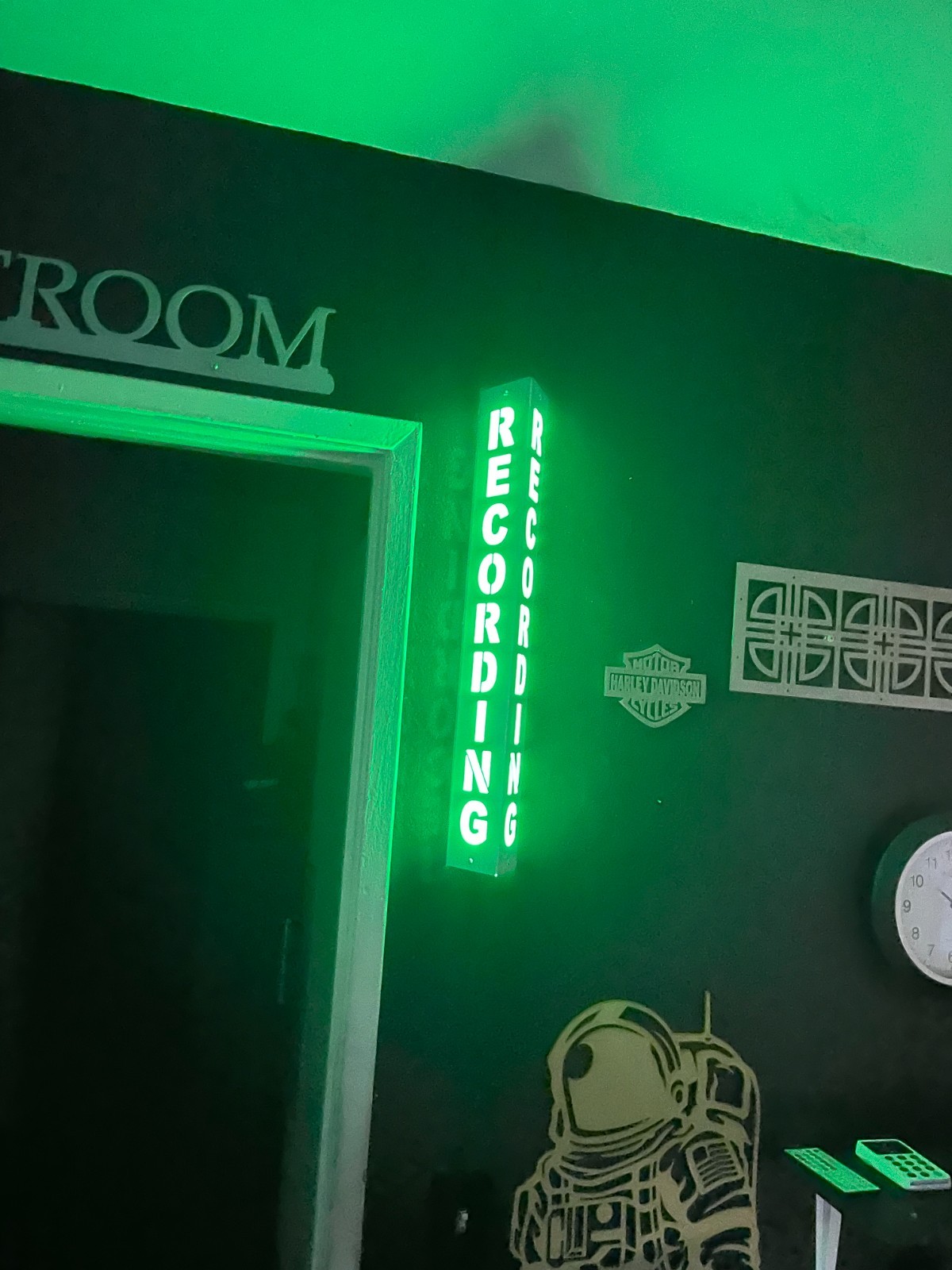 Lighted Sign “RECORDING” 24 inch Aluminum 120V. Remote & Bluetooth