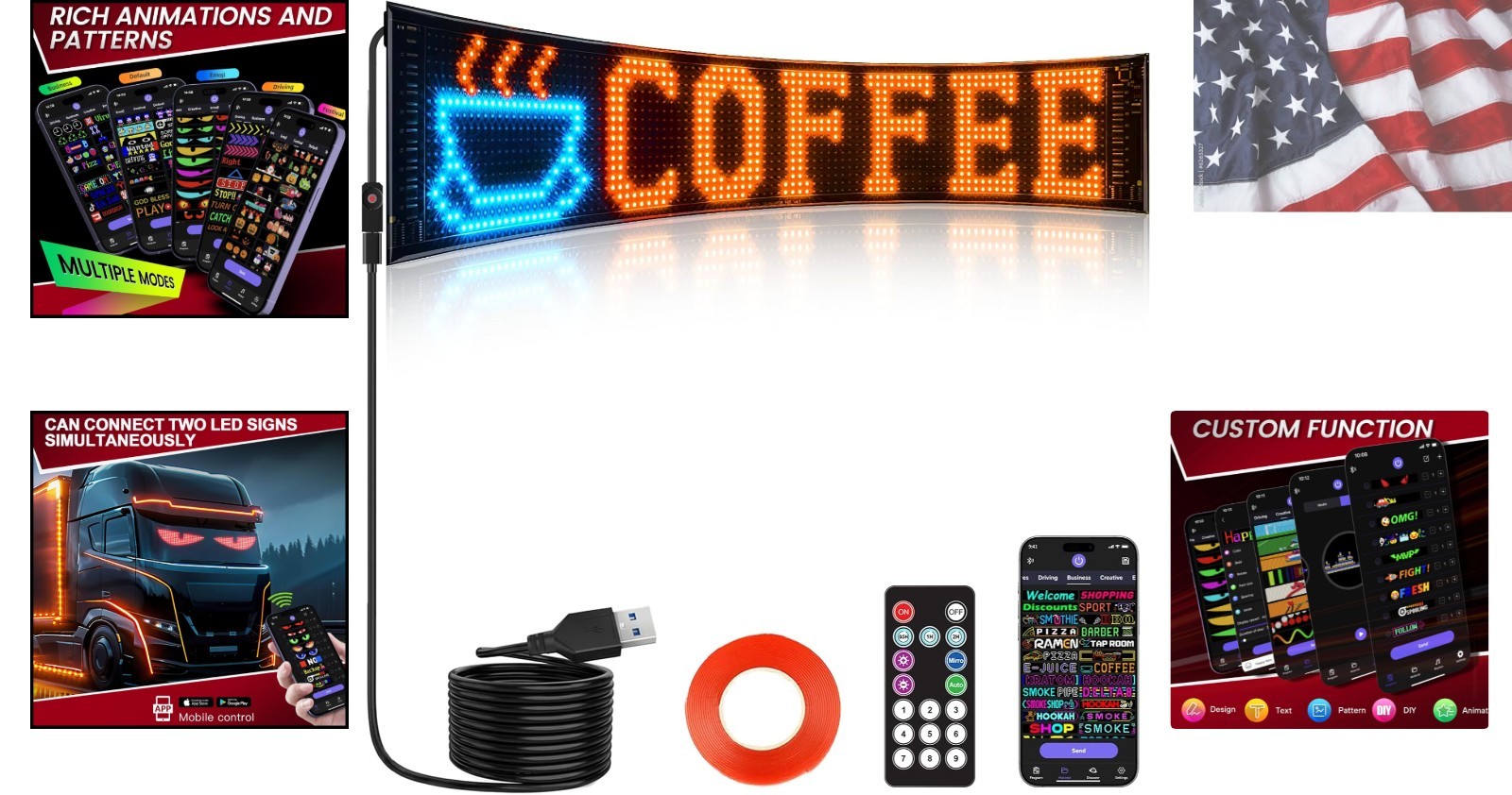 Bright Multiple Programmable LED Sign, 23”x5” Full Color Scrolling LED Sign…