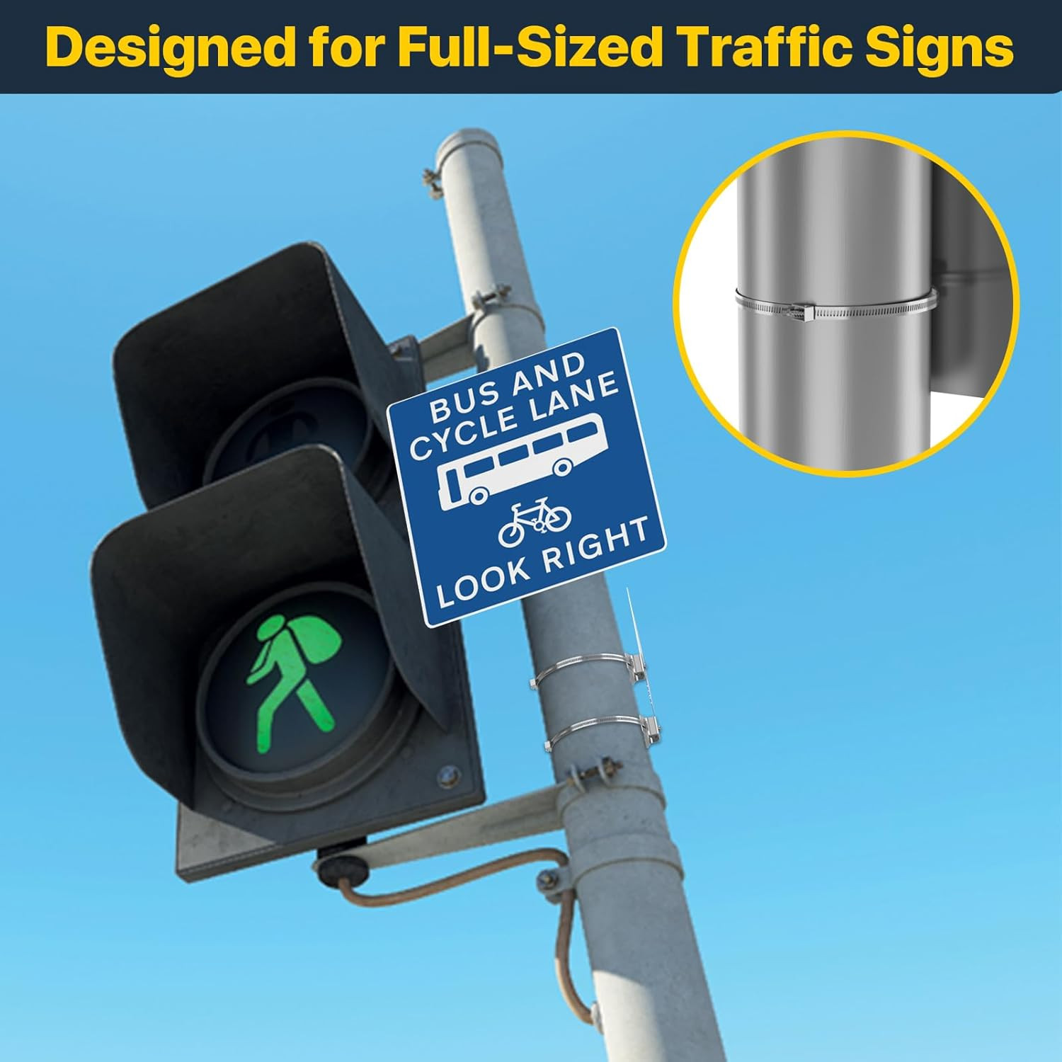 ZhouDashu 8Pcs Sign Mounting Brackets for Larger Poles, Adjustable Street Sign M