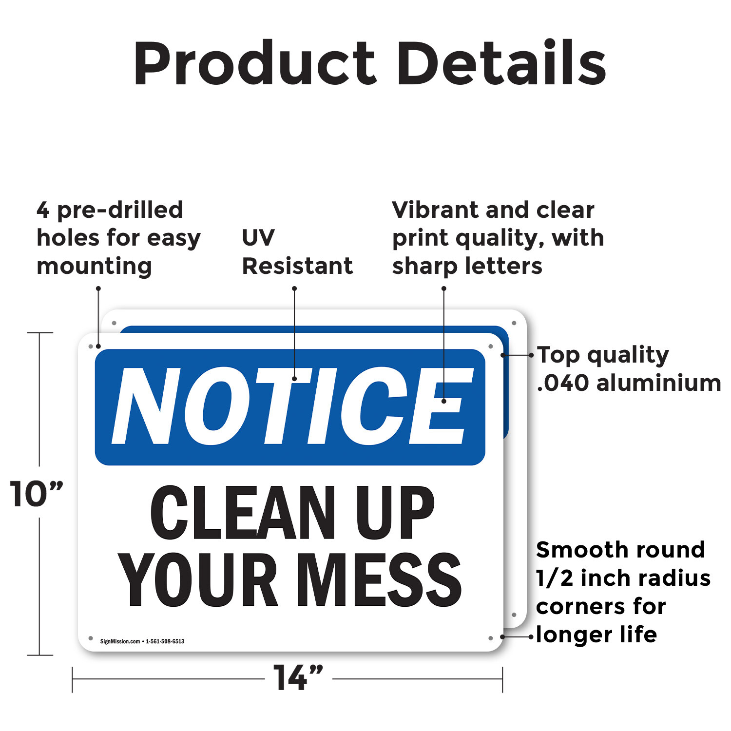 (2 Pack) Clean Up Your Mess OSHA Notice Sign Decal Metal Plastic