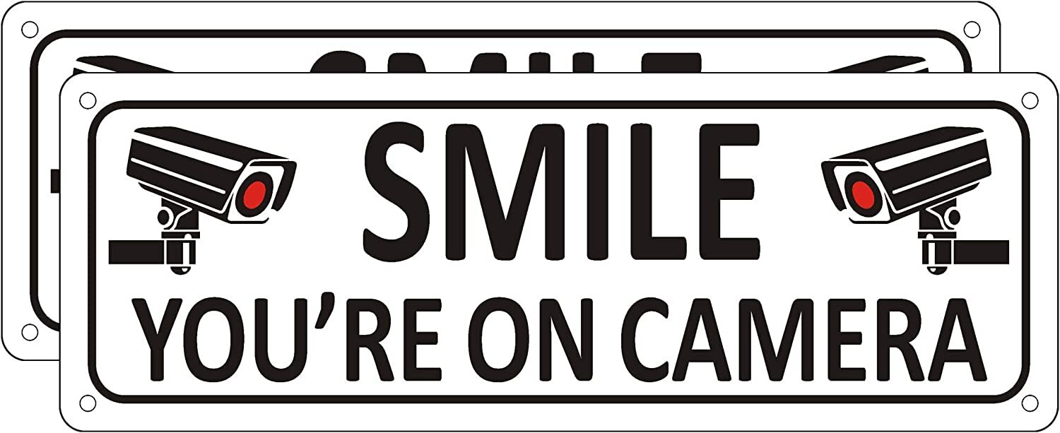 New Smile You’Re on Camera Sign (2 Pack) Video Surveillance Sign Metal 10 X 3.5