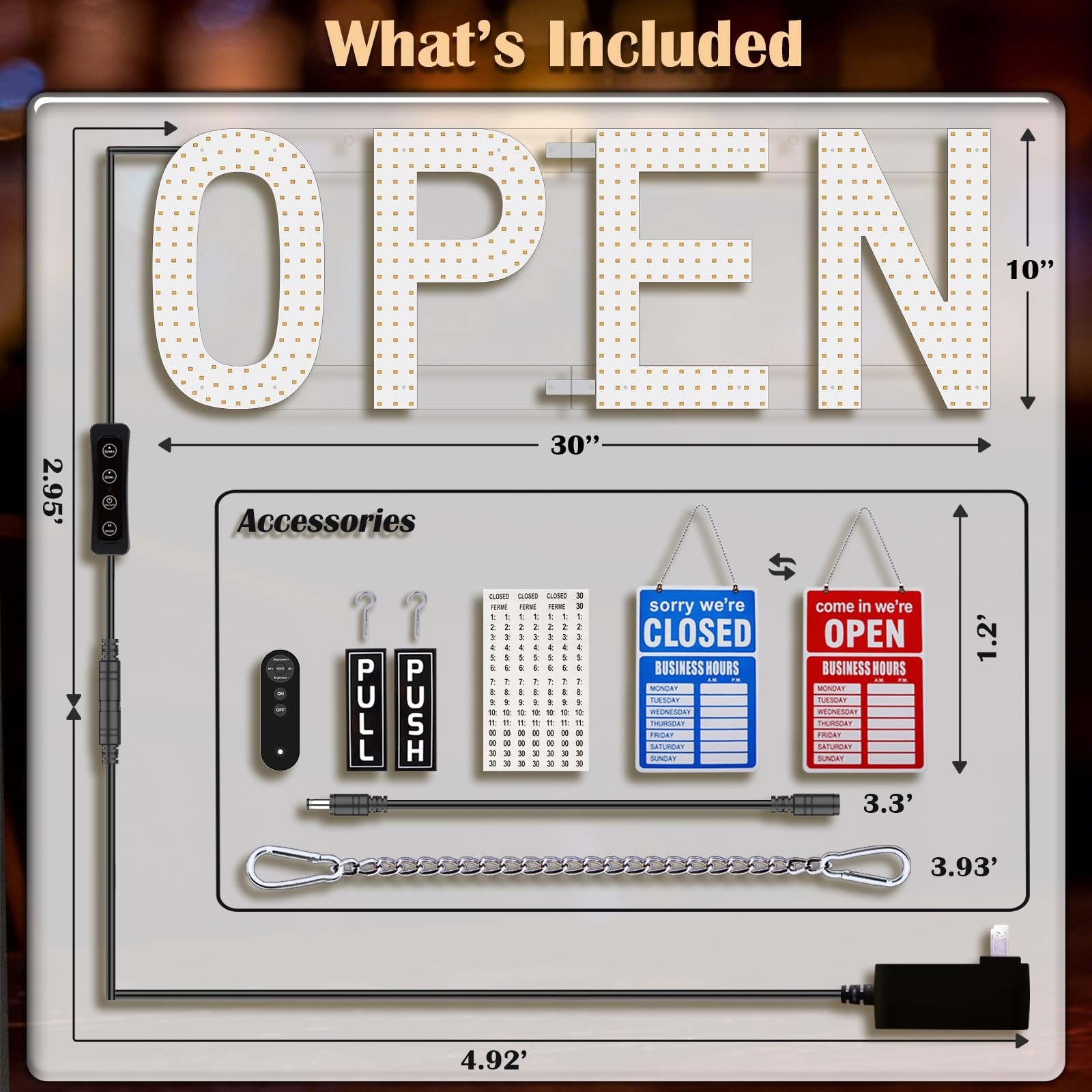 Open Signs for Business, 30″X10″ Big & Bright Open Sign with Remote Control Dimm