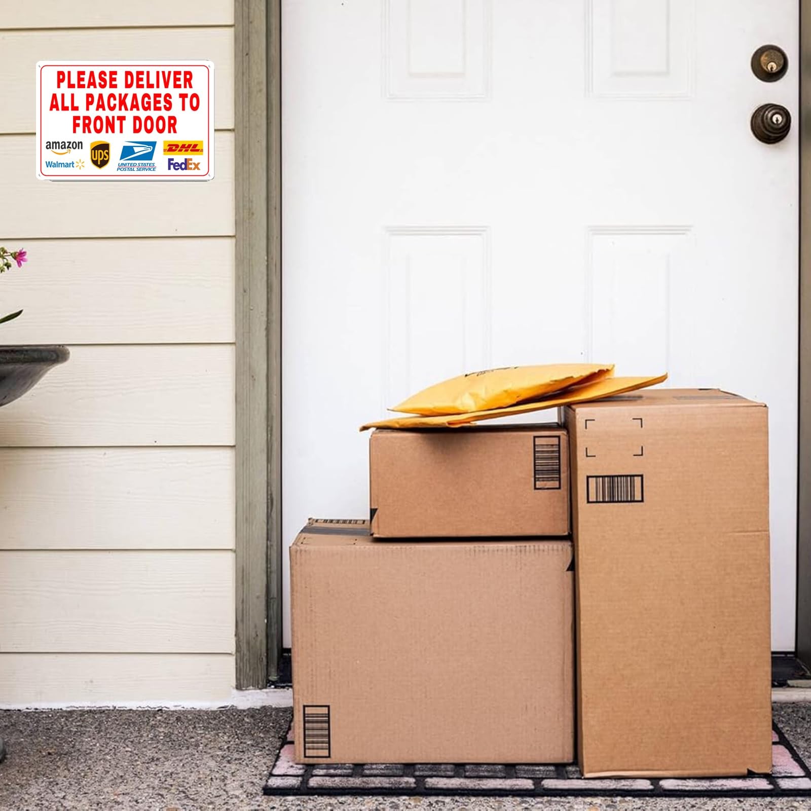 12×18 Inch Metal Sign Please Deliver All Packages To Front Door Instructions