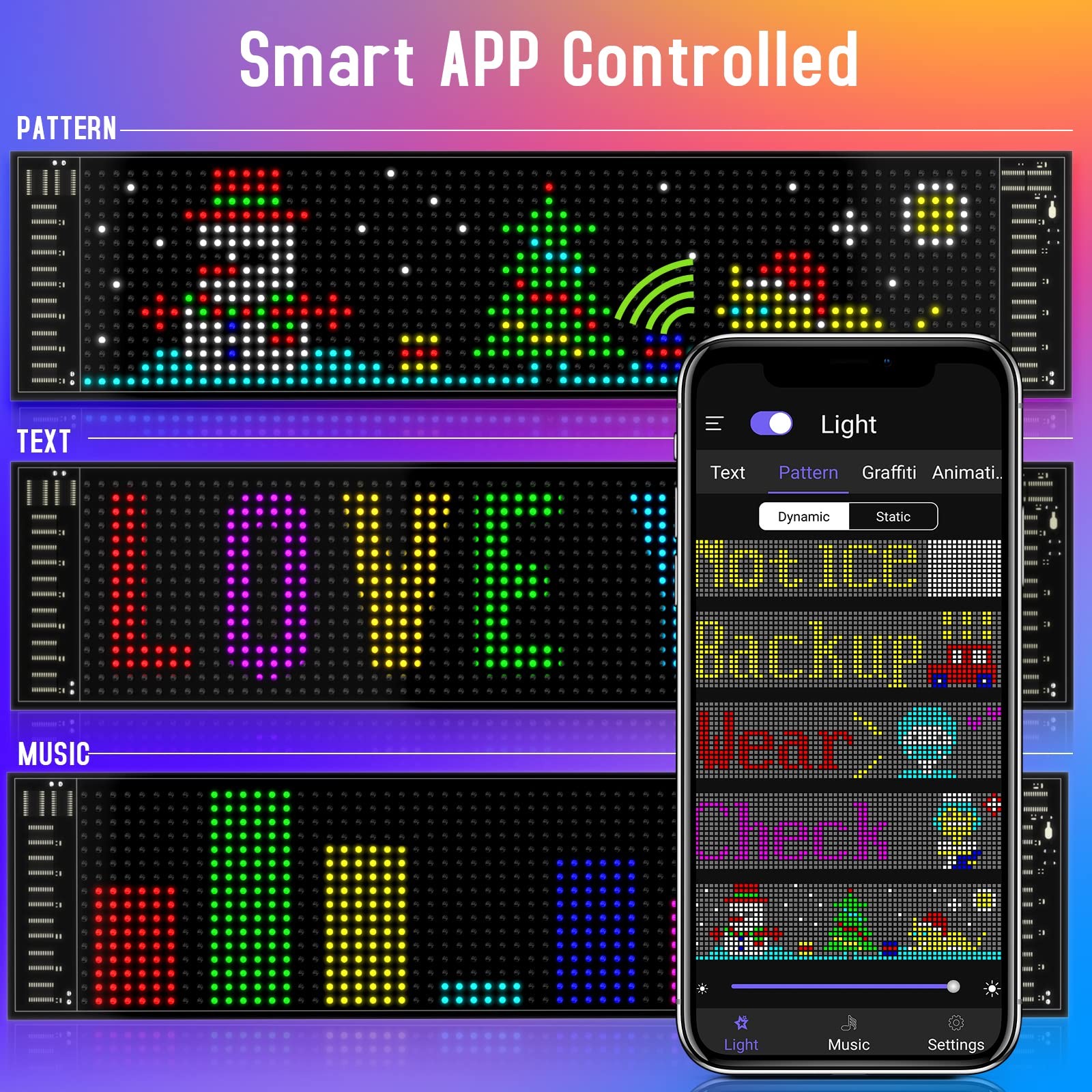 Scrolling Bright Advertising LED Sign Flexible USB 5V Car Bluetooth App