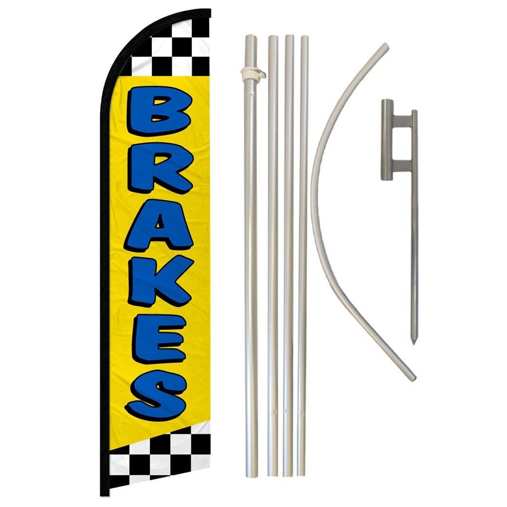 Brakes Windless Full Curve Advertising Auto Banner Flag & Pole Kit (Yellow)