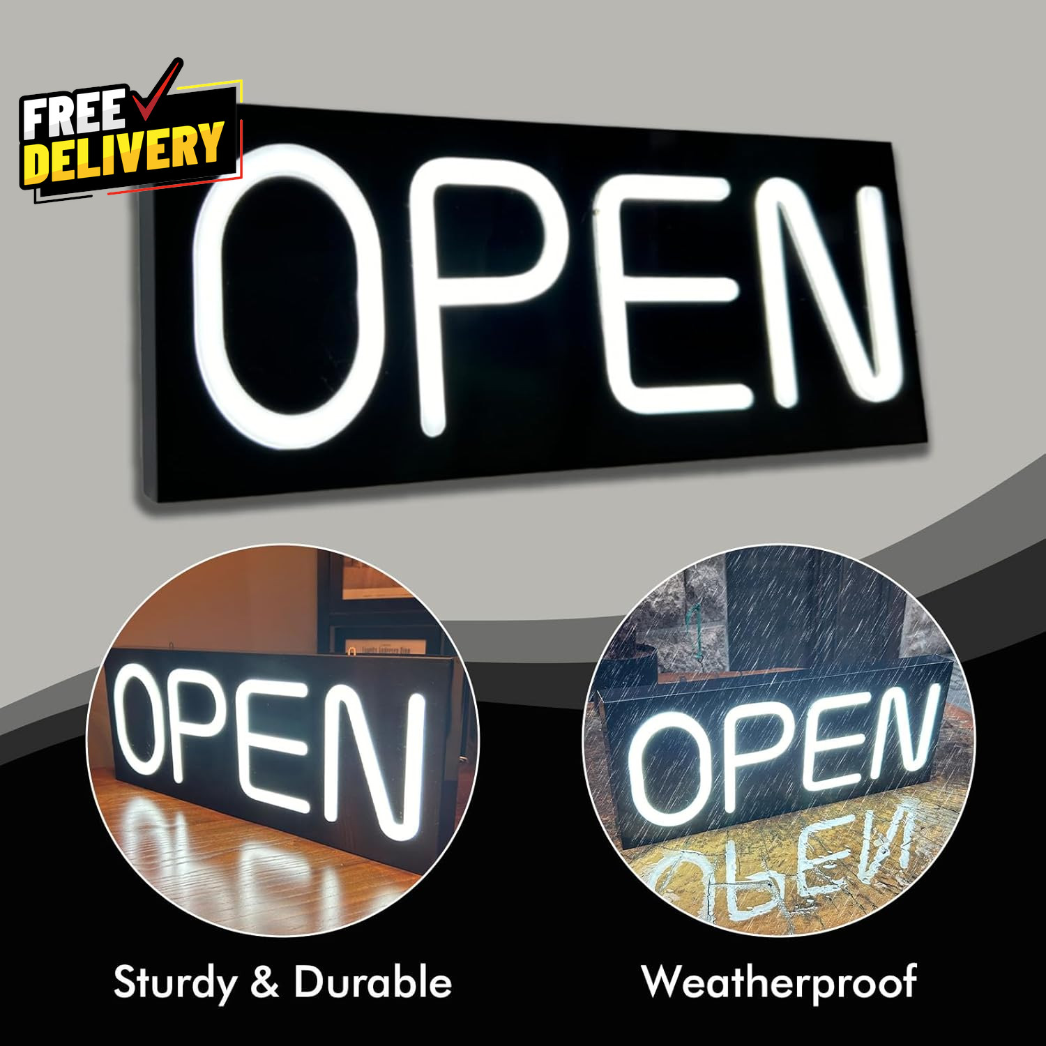Large Outdoor Waterproof LED Open Sign Ultra Bright with Power Adapter 19.7×8…