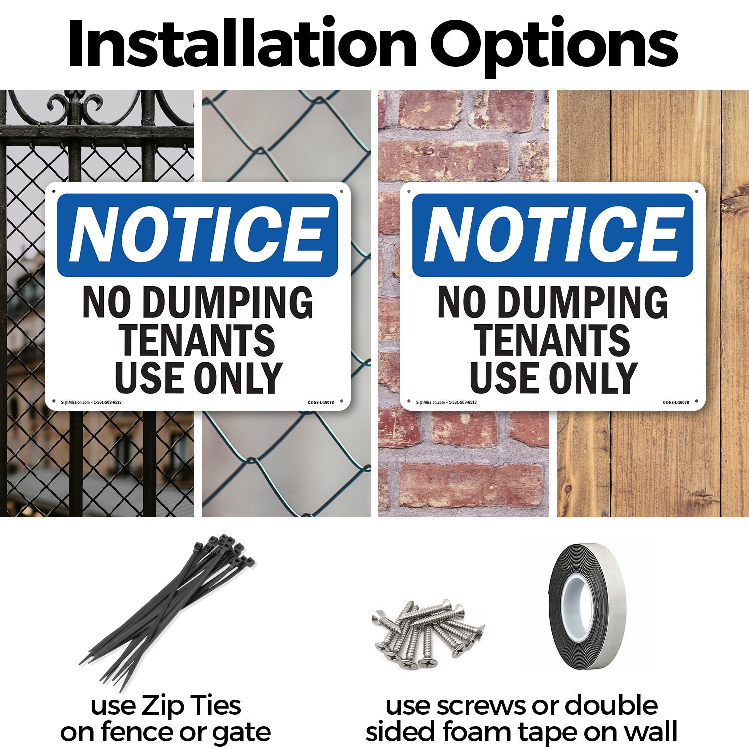 No Dumping Tenant Use Only OSHA Notice Sign Metal, Plastic, Decal 5 or 10 Pack