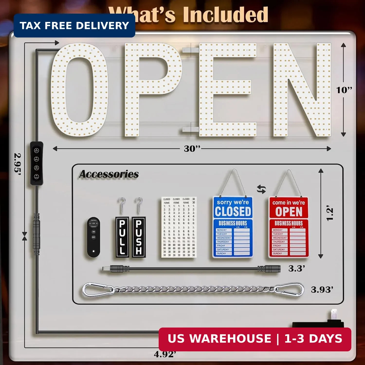 Open Signs for Business, 30″x10″ Big & Bright Open Sign with Remote Control Dimm