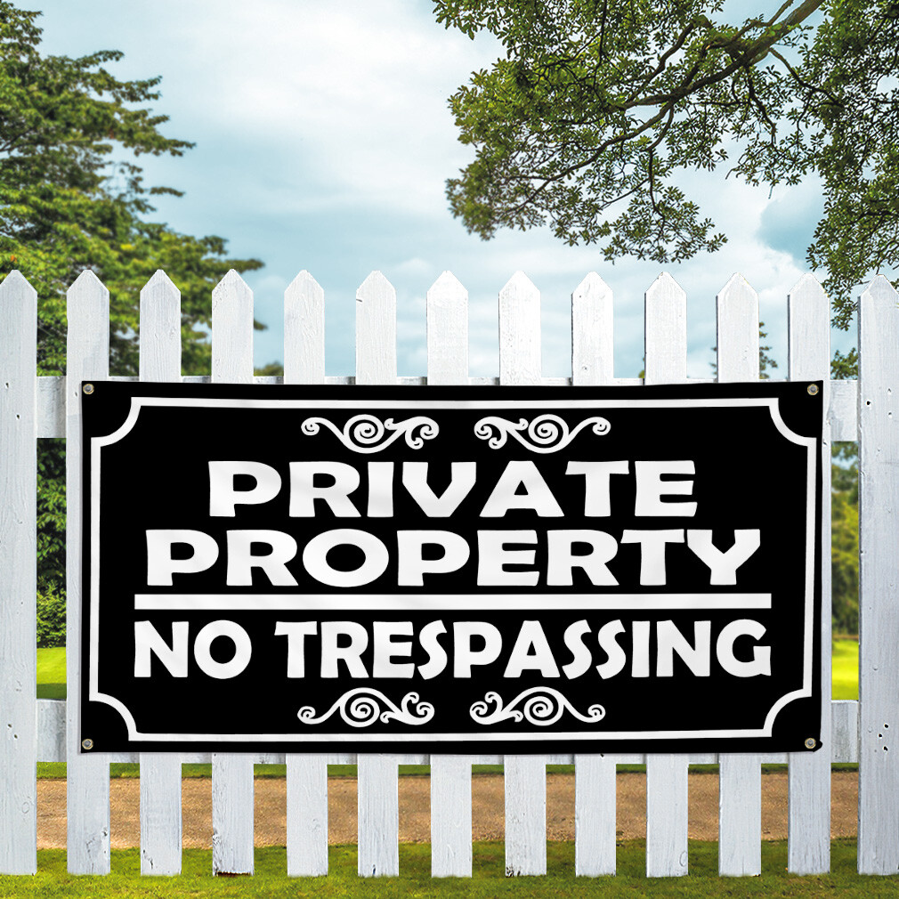 Vinyl Banner Multiple Sizes Private Property No Trespassing Style 2 Business