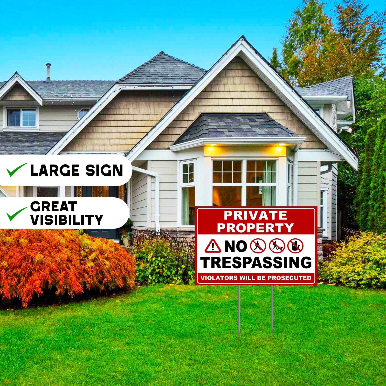 Private Property Sign No Trespassing Yard Signs with Stakes Outdoor for Home ,