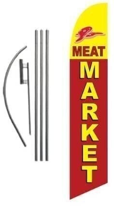 Meat Market Advertising Feather Banner Swooper Flag Sign with Flag Pole Kit…