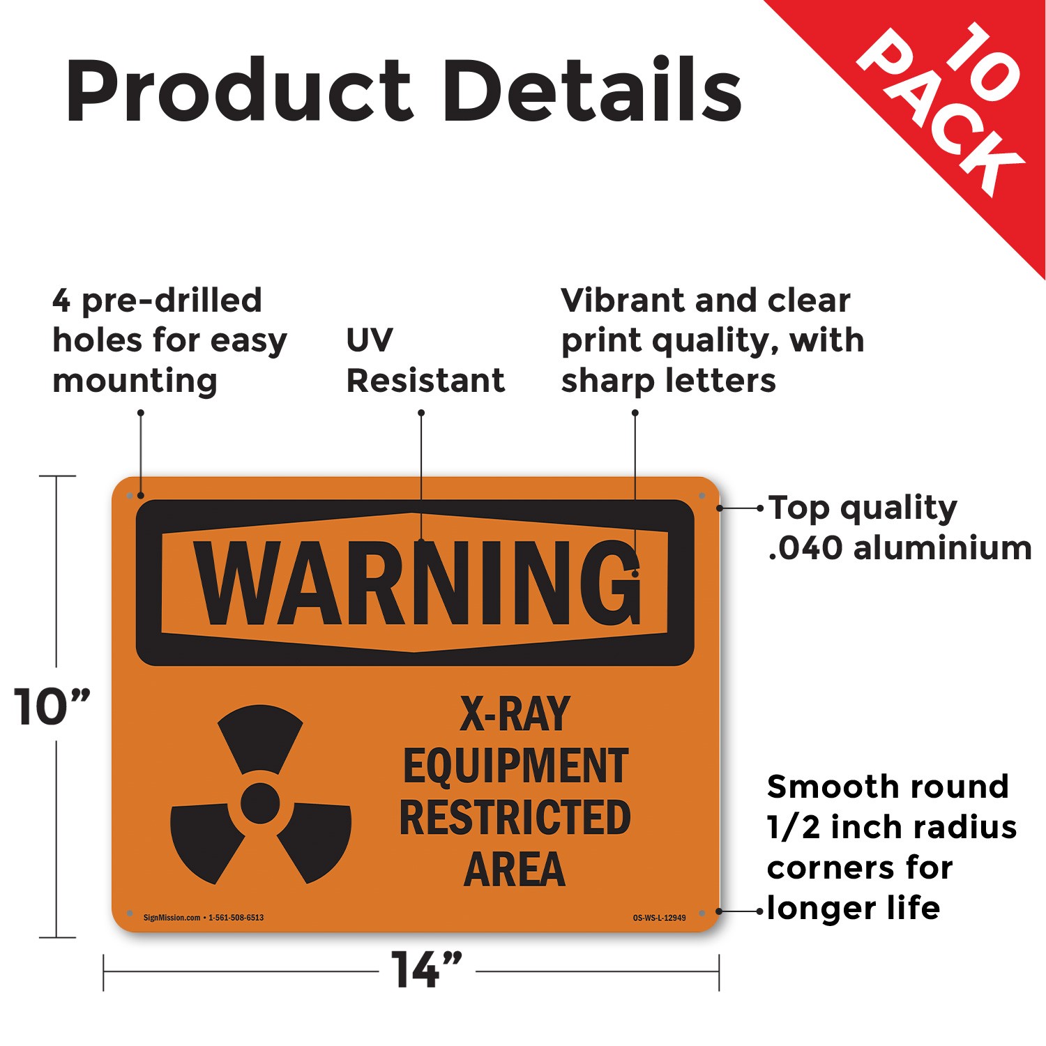 X-Ray Equipment Restricted Area With Symbol OSHA WARNING Sign, Decal 5/10 Pack