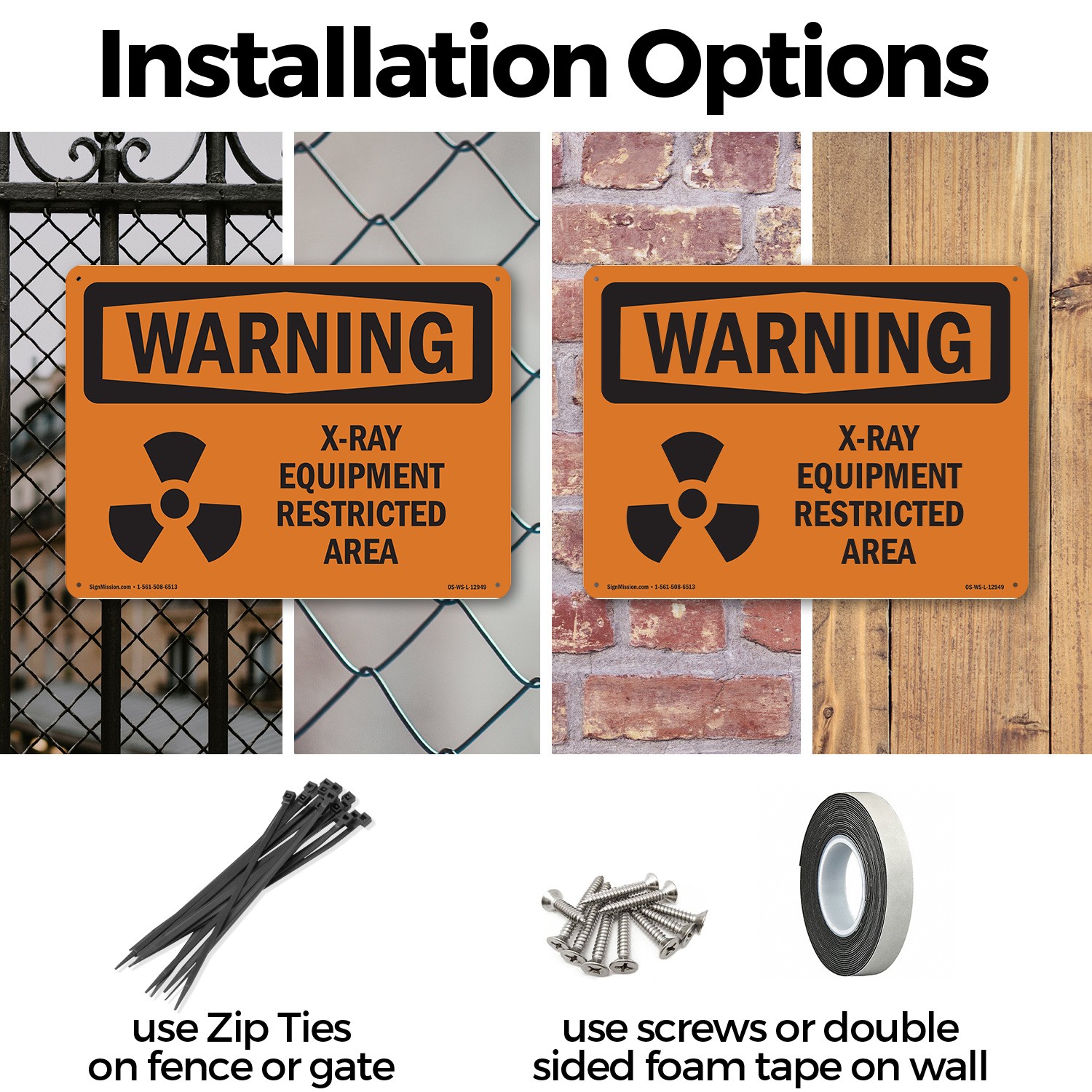 X-Ray Equipment Restricted Area With Symbol OSHA WARNING Sign, Decal 5/10 Pack