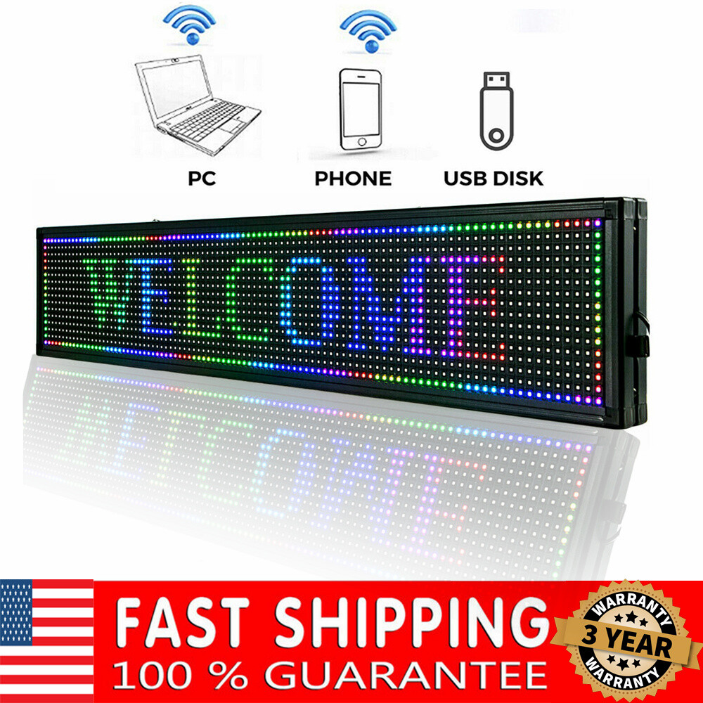 LED Sign 40″ X 8″ Scrolling Message Display Board 7 Color Programmable