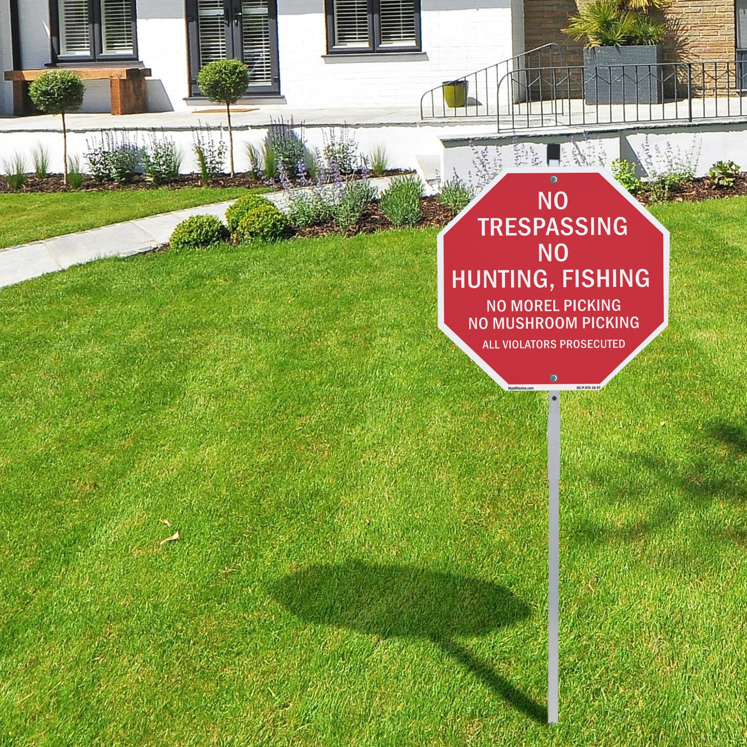 No Trespassing No Hunting, Fishin Octagon Sign With Stake Weather Resistant