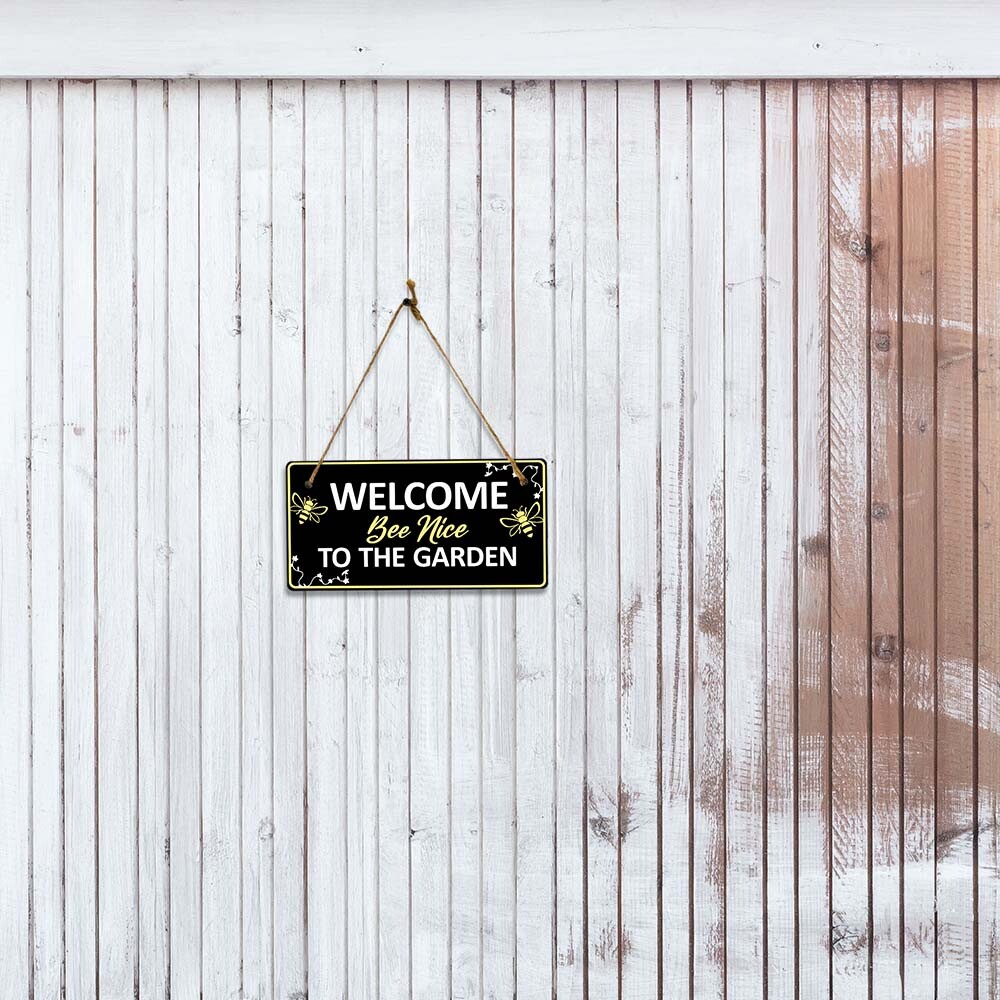 Welcome Bee Nice To The Garden 5×10 Hanging Plus Wall or Door Sign | Home Decor