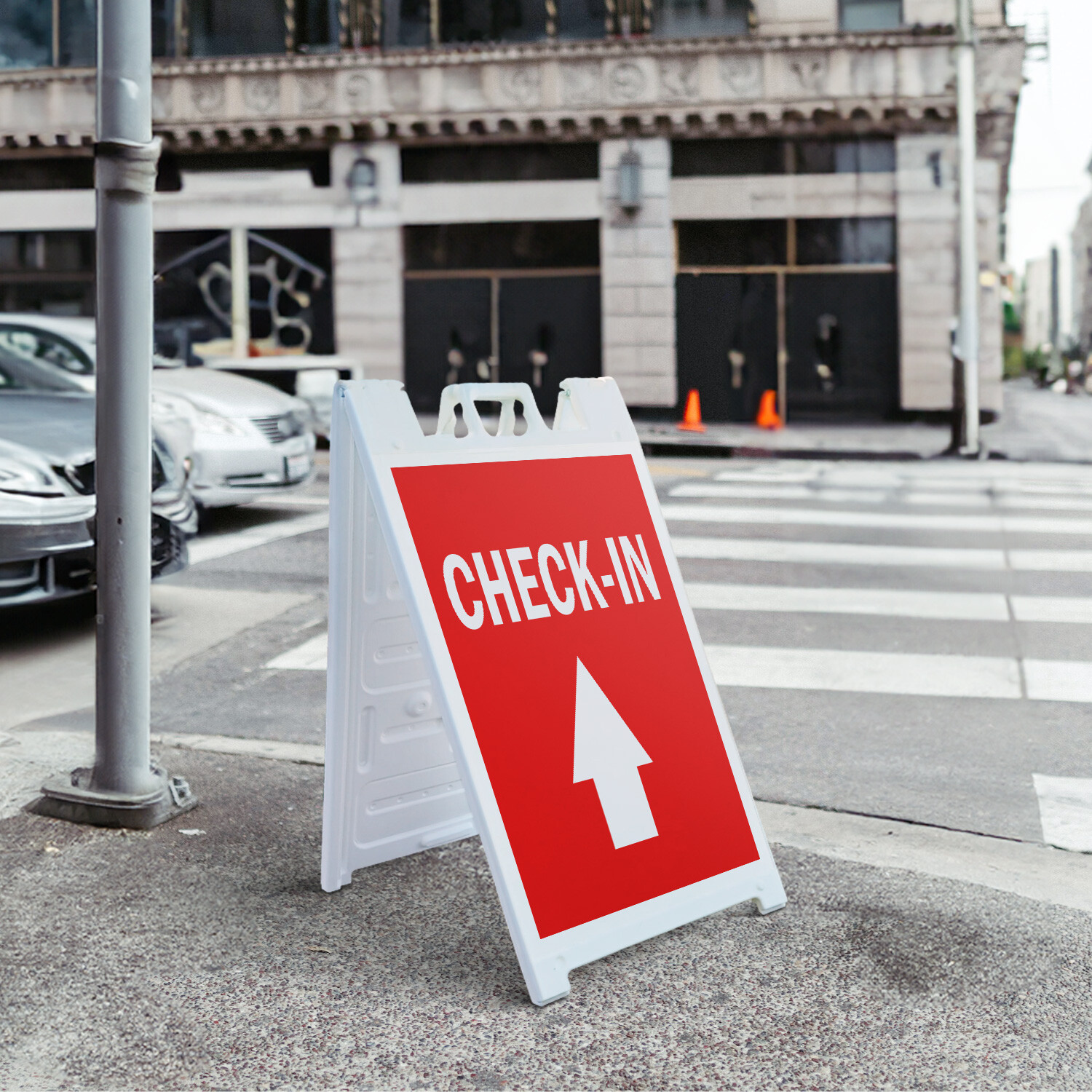 A-frame Sidewalk Check-in With Up Arrow 24″ x 36″ Double Sided A-Frame Sidewalk